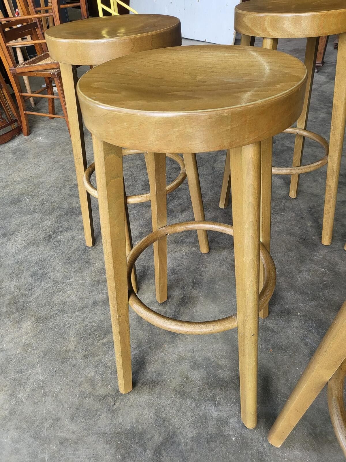 Seven 7 Tall Round Wooden Beech Bar Kitchen Pub Stools photo for sale