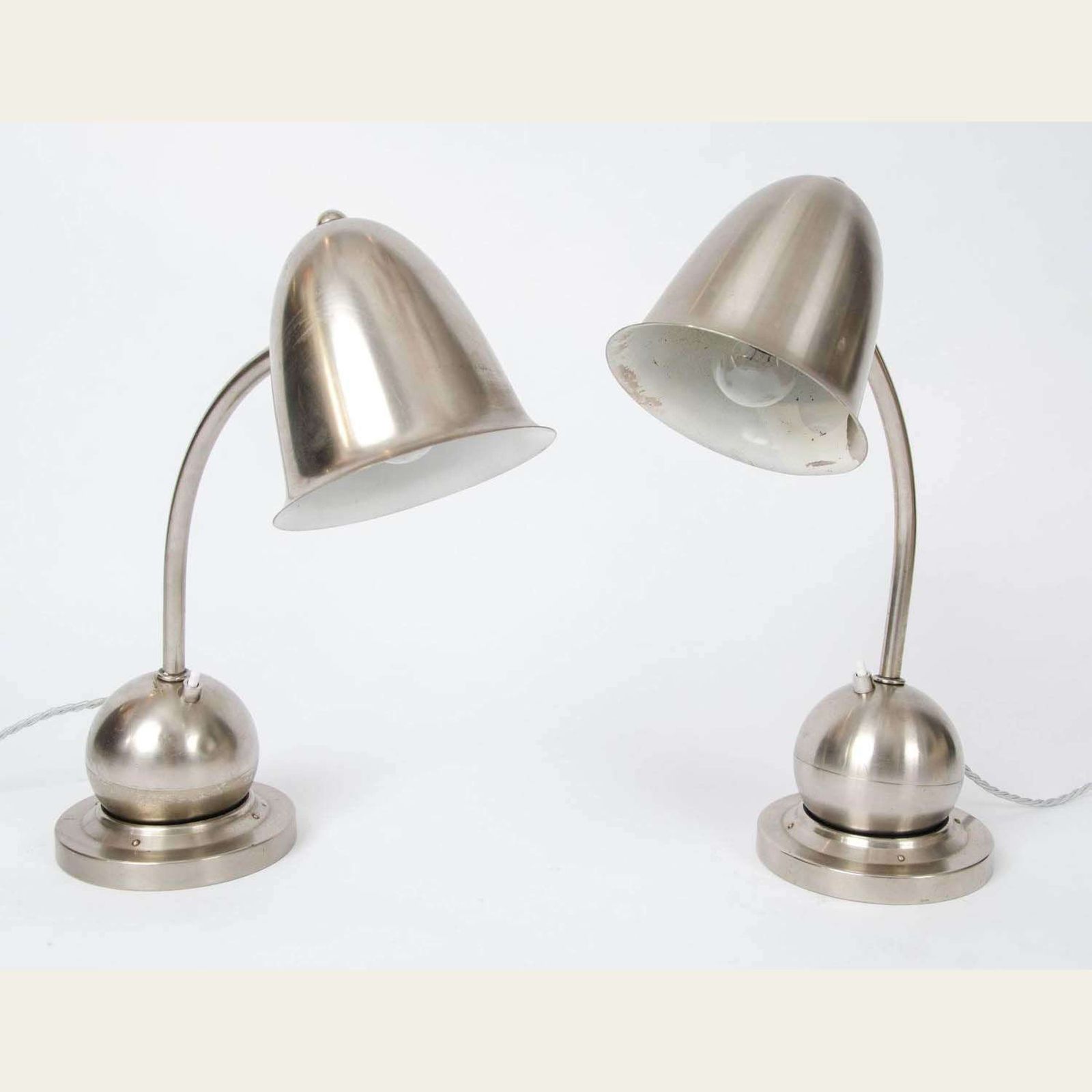 Modernist Pair Of Table Lamps Nickel By Daalderop, 1930s photo furniture