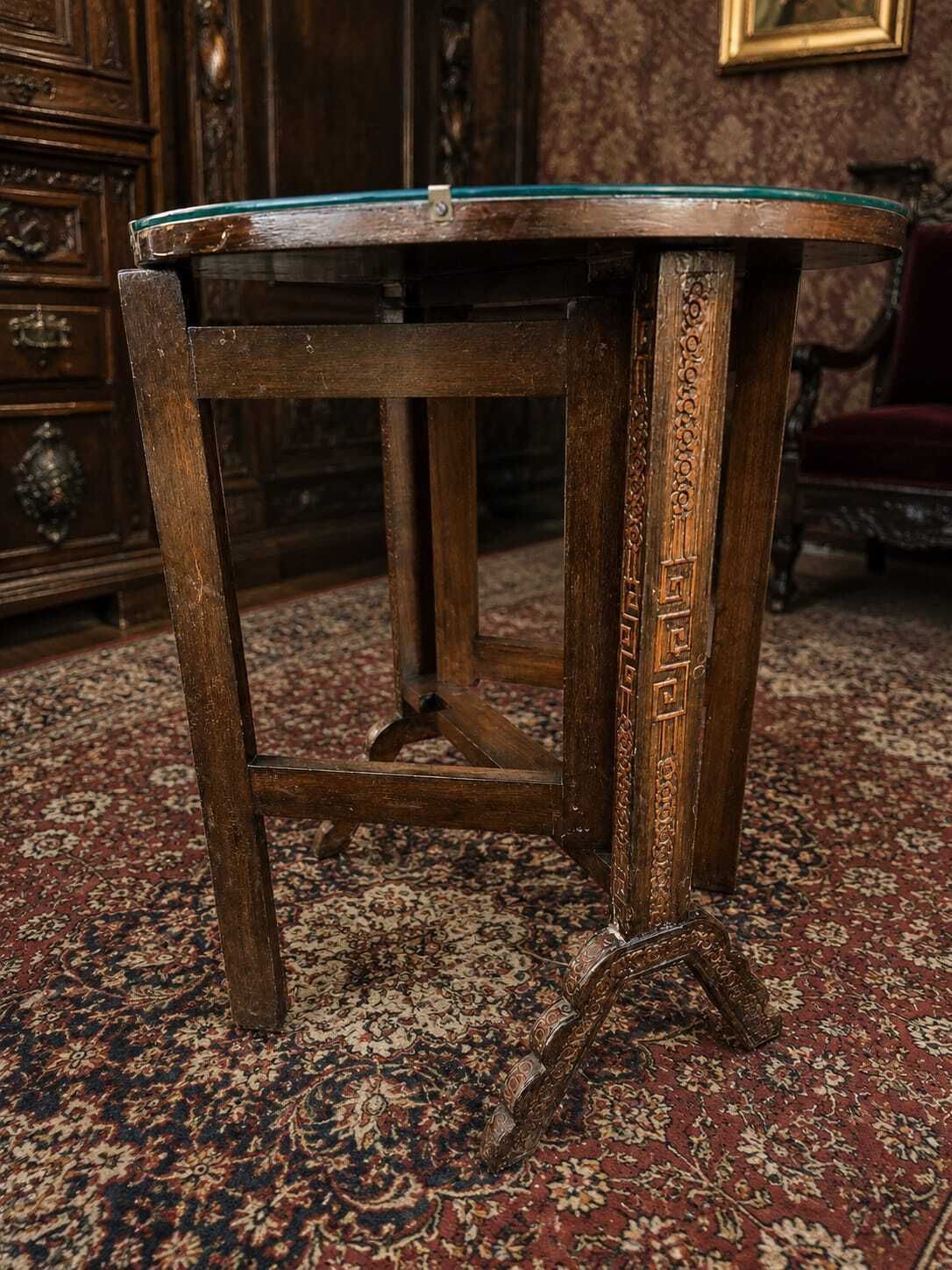 Carved Oak Folding Tilt Top Table Rooster photo Furniture