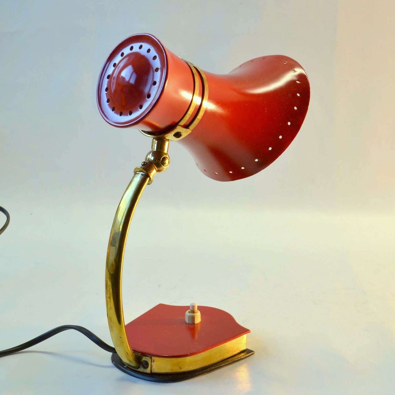 Original Pair Stilnovo Table Lamps 1960s Italian Red & Yellow & Brass photo buy