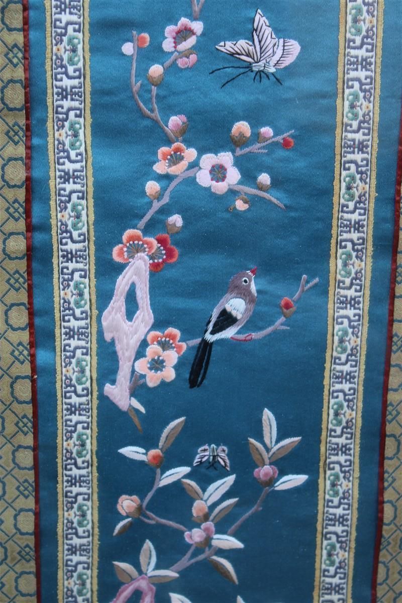Colorful Silk Painting With Embroidered Flowers Birds And Trees China photo Art