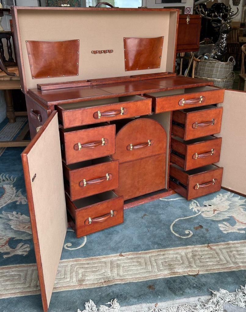 Antique Style Leather Campaign Furniture Desk Or Dressing Table & Stool photo buy