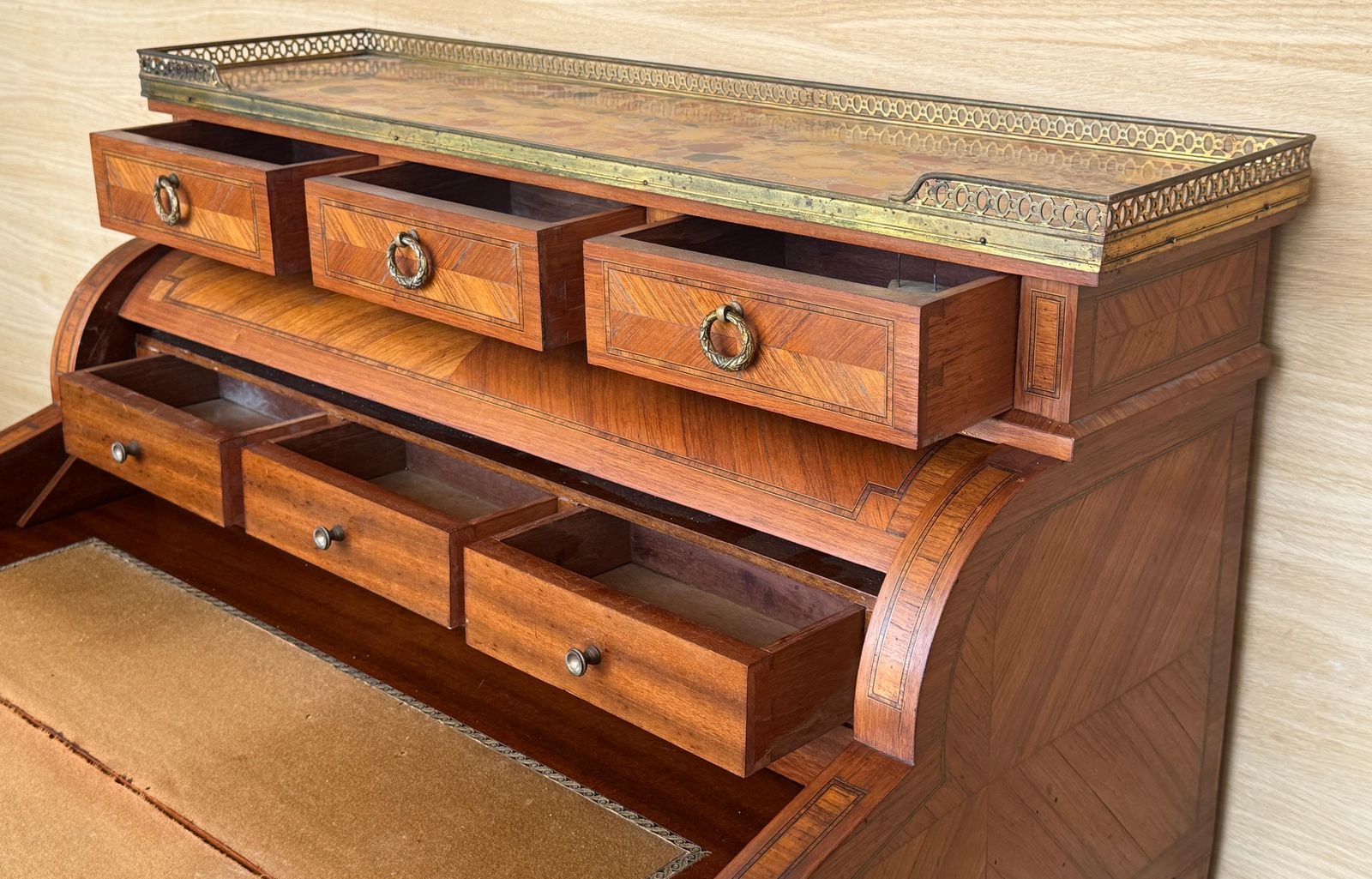 2606.0 Louis XVI Style Roll Up Desk With Marquetry And Brass Gallery photo