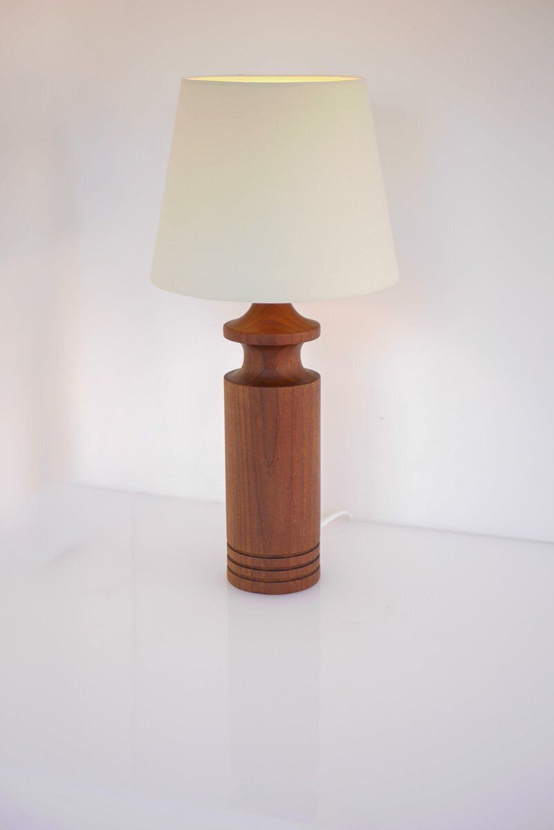 Grote Mid Century Modern Deense Teakhouten Tafellamp photo Verlichting