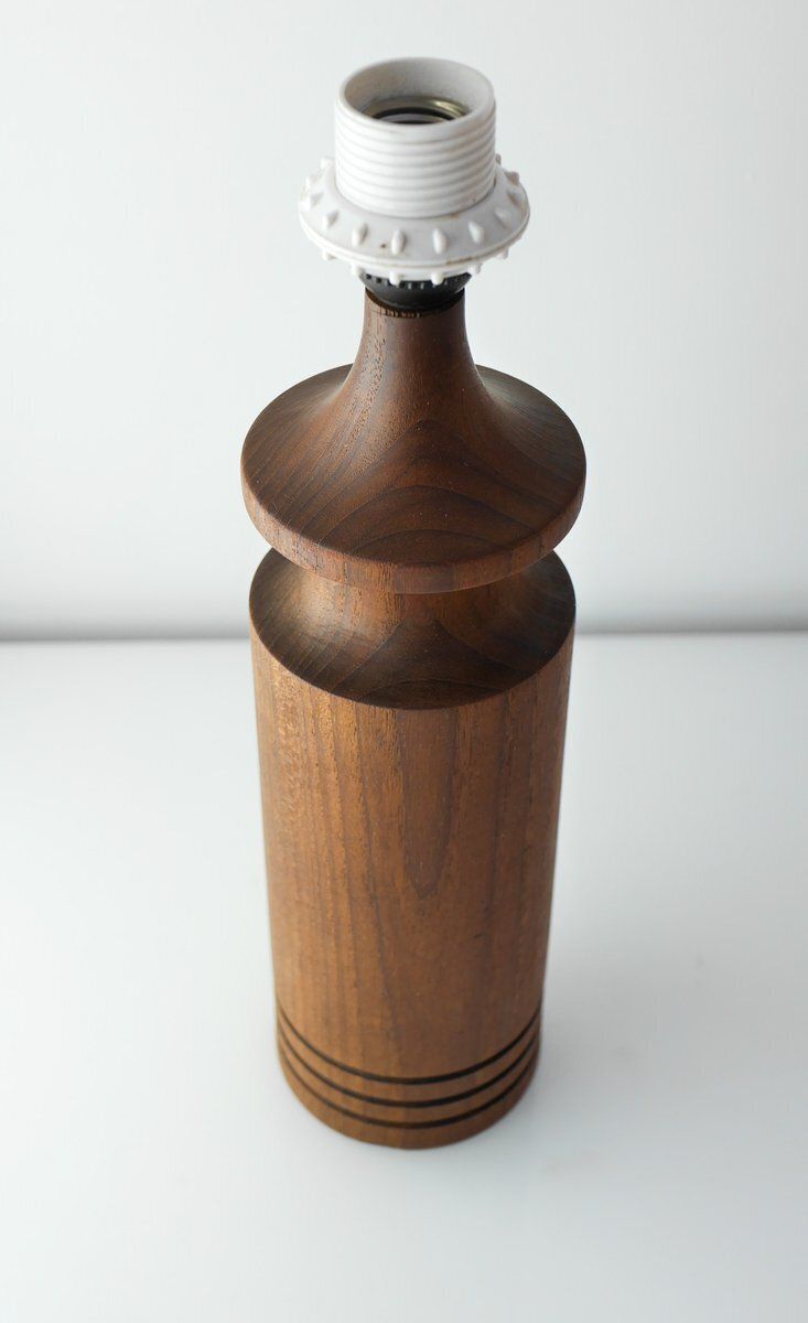 Large Mid Century Modern Danish Teak Table Lamp photo vintage