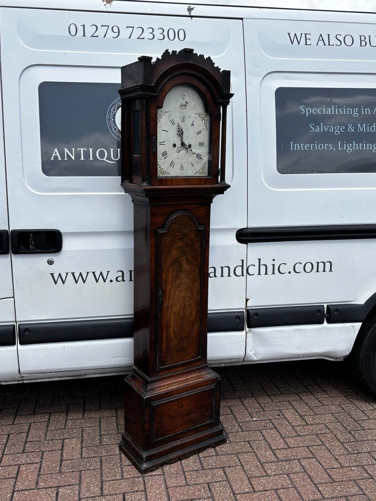 Georgian Mahogany Canterbury Longcase Clock, Painted Face With Maritime Theme photo vinterior