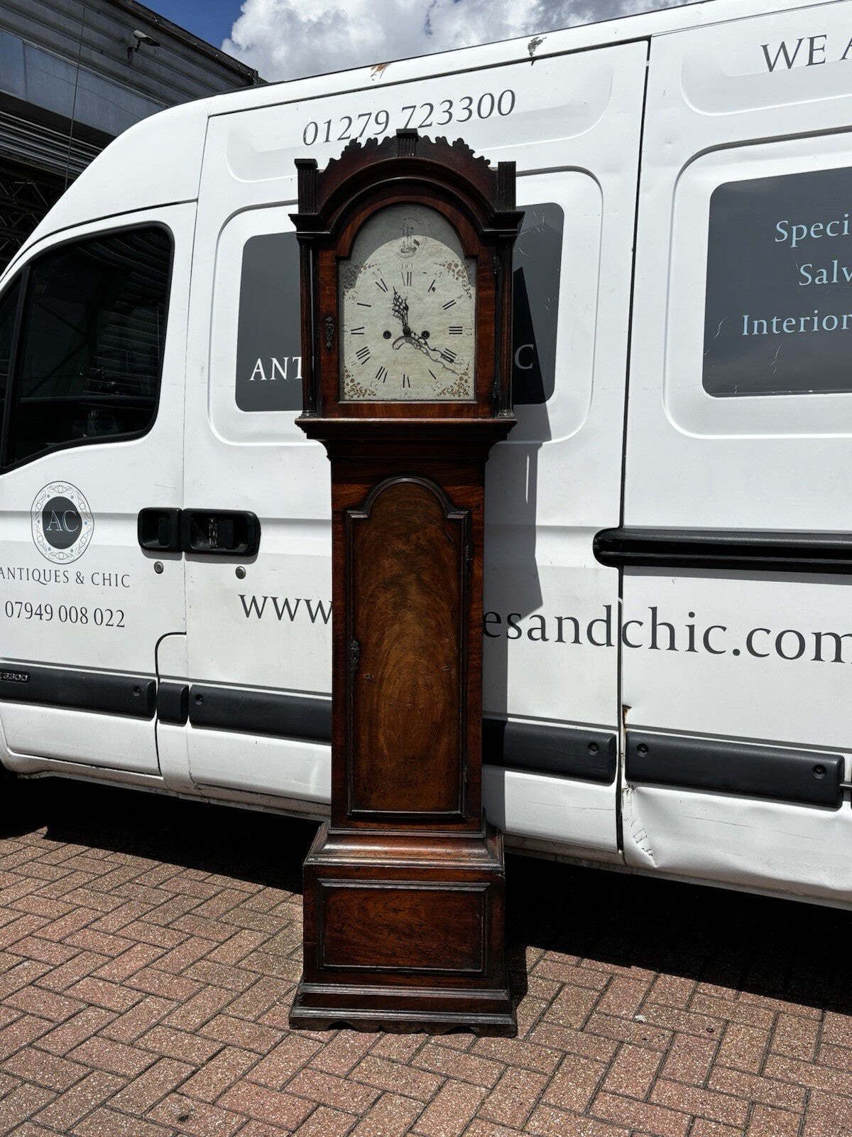 photo vinterior Georgian Mahogany Canterbury Longcase Clock, Painted Face With Maritime Theme