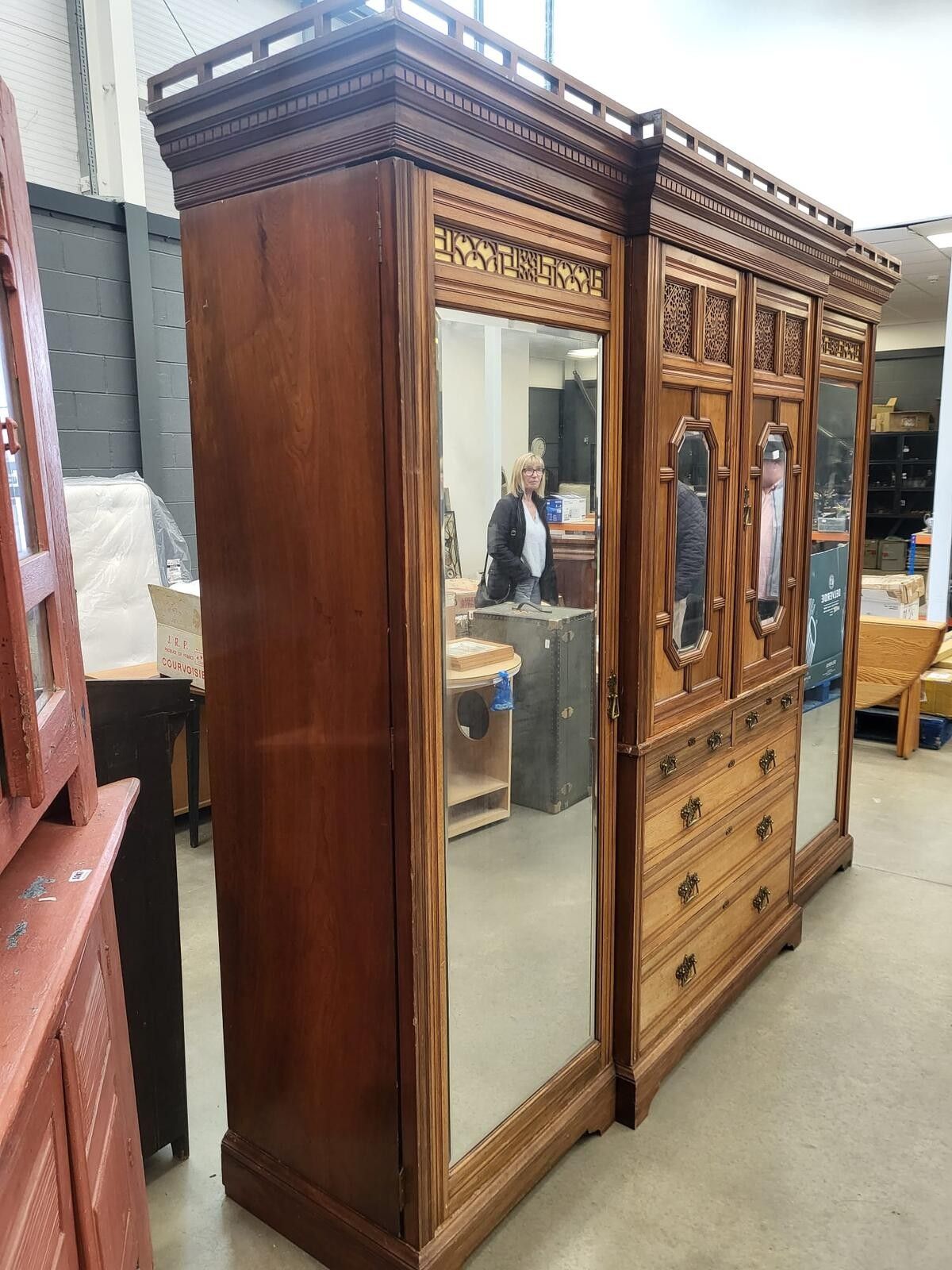 Large Breakdown Antique Victorian Triple Compactum Wardrobe photo vintage