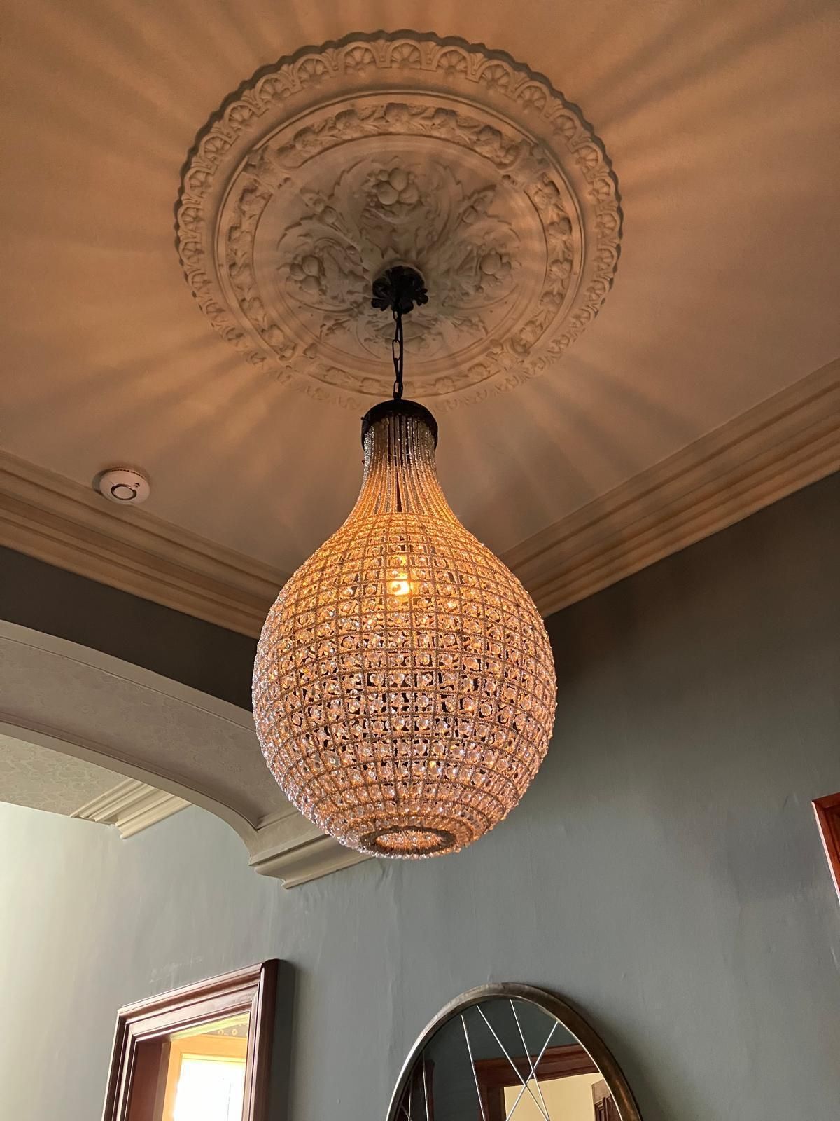 Ormolu Style Crystal Chandelier, Pear Shaped, 28” Drop photo for sale