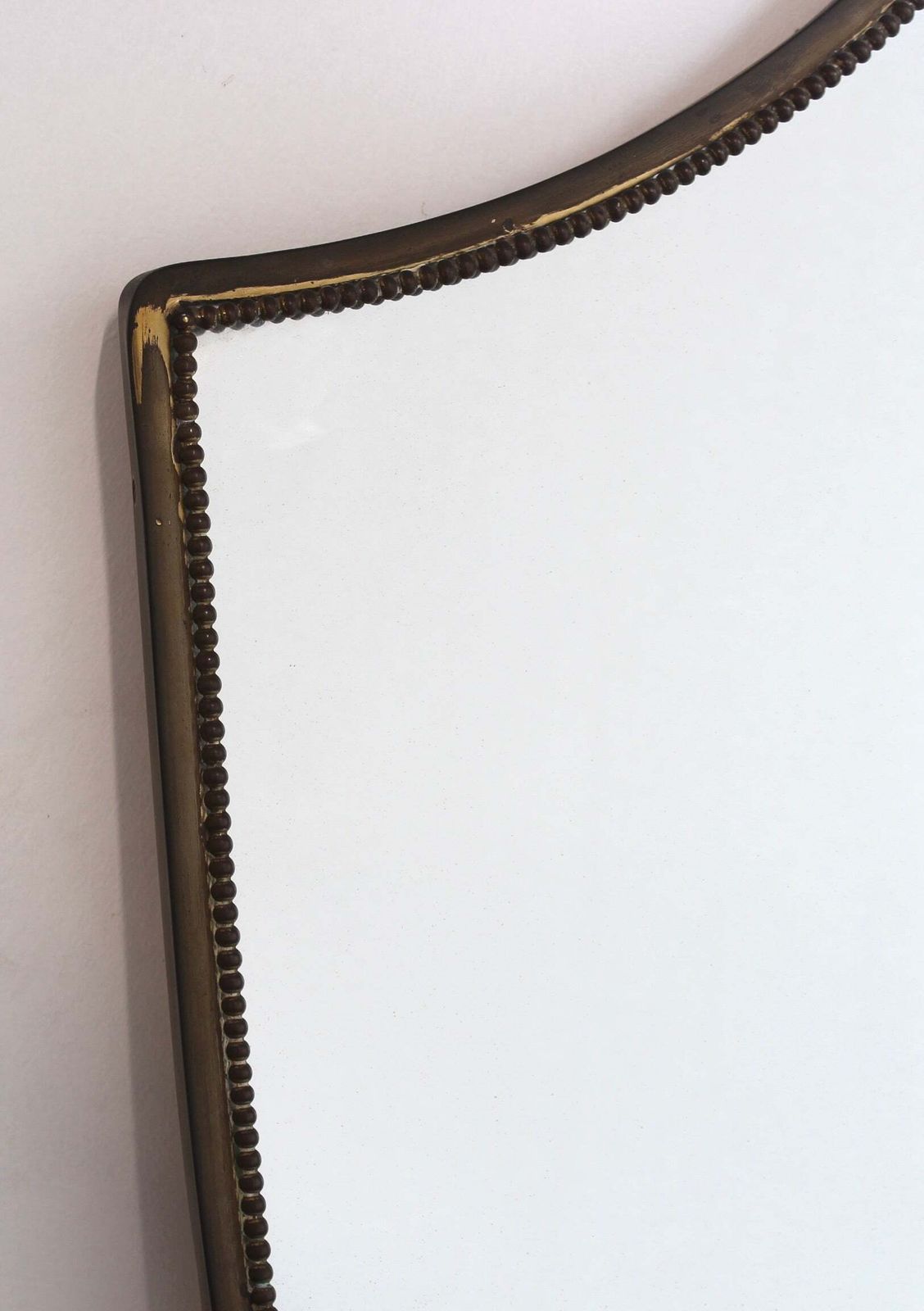 Mid Century Italian Wall Mirror With Beaded Brass Frame And Hammered Decoration (Circa 1950s) photo buy
