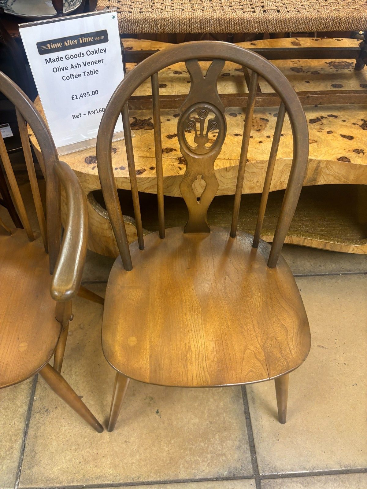 Four Mid Century Ercol Dining Chairs Two Carvers photo buy