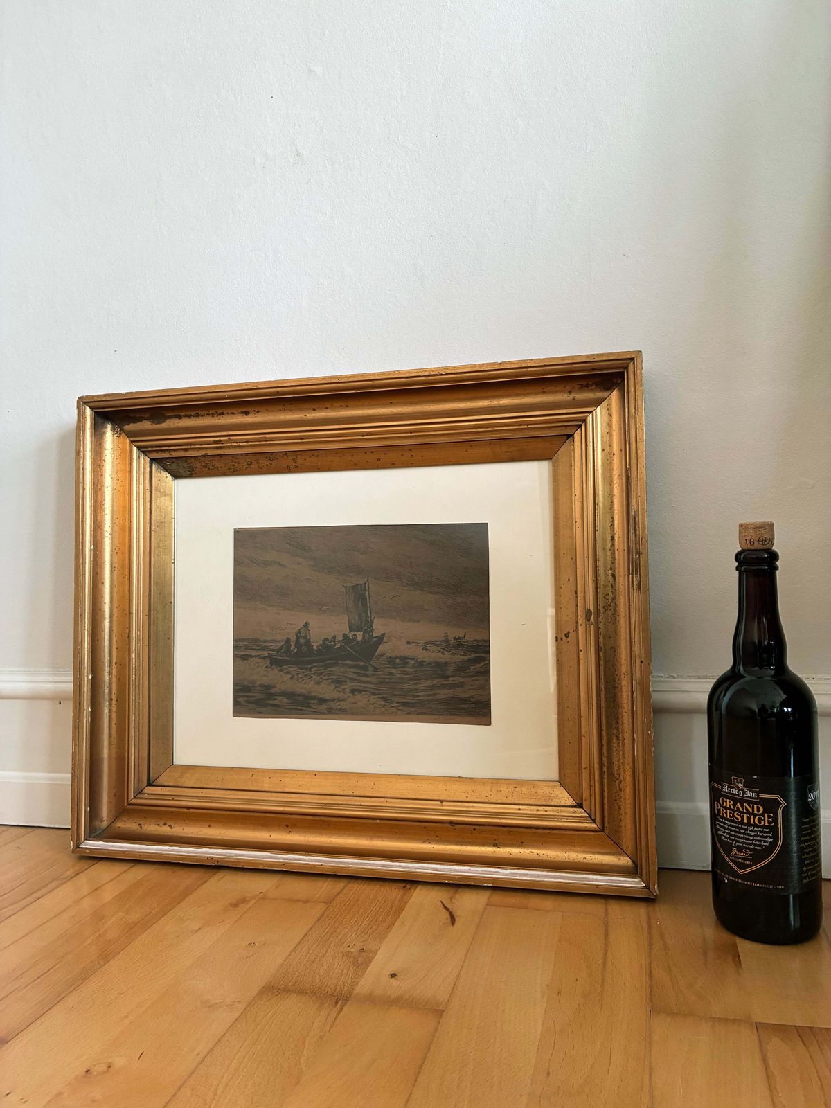 photo for sale Antieke ets van zeilboot, gesigneerd, nautische kunst, 1900