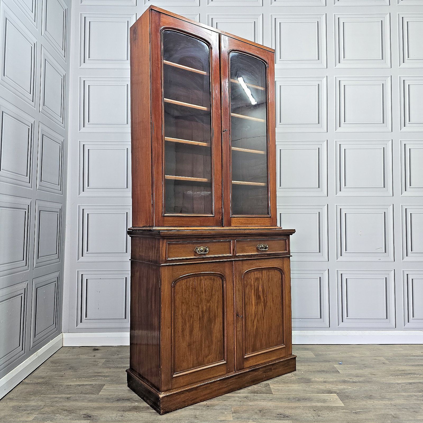 Antique Glazed Library Bookcase Cabinet Mahogany Victorian Shelving Cupboard