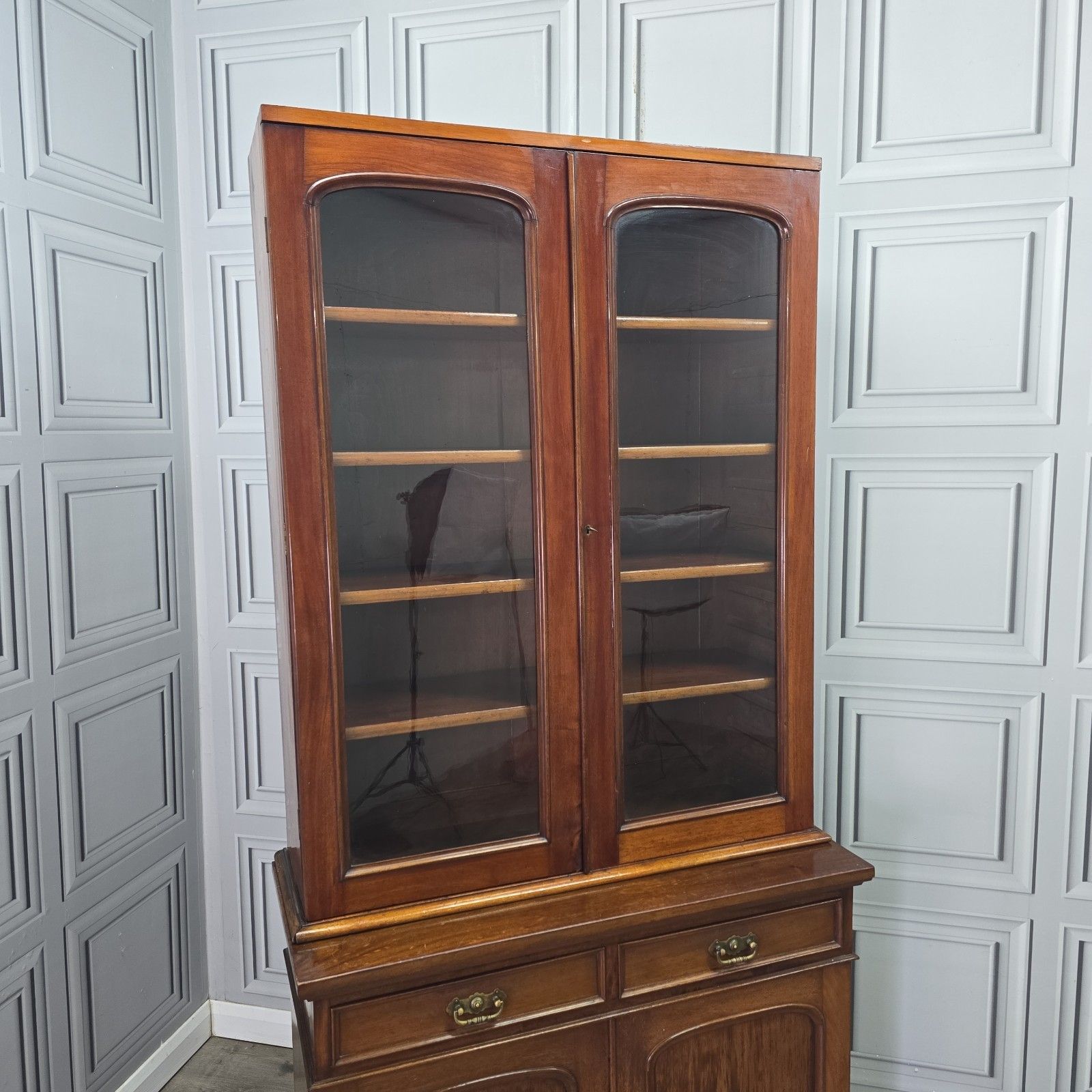 Antique Glazed Library Bookcase Cabinet Mahogany Victorian Shelving Cupboard photo furniture