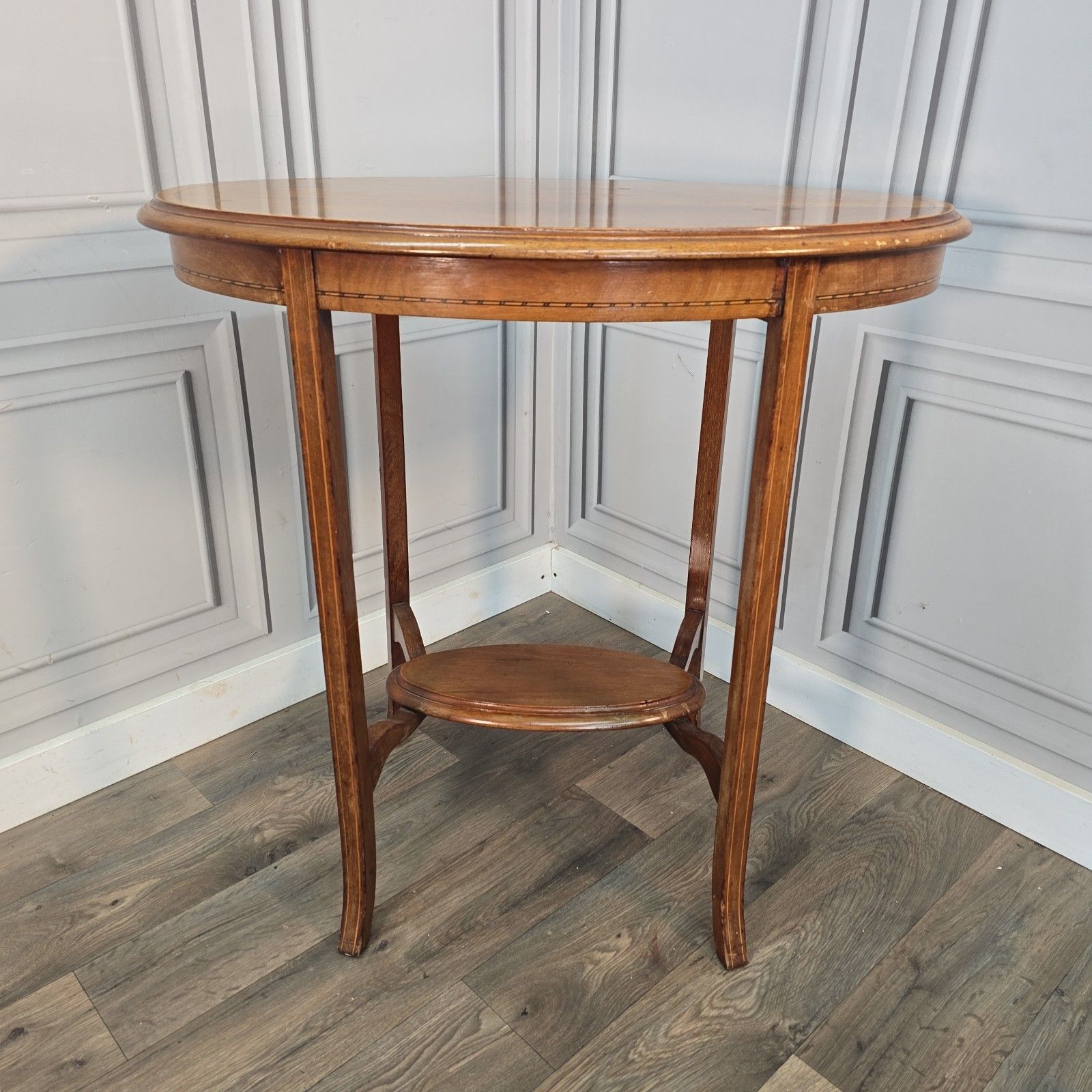 Antique Oval Occasional Table Mahogany Solid Wooden Inlaid Lamp Hall Edwardian photo for sale