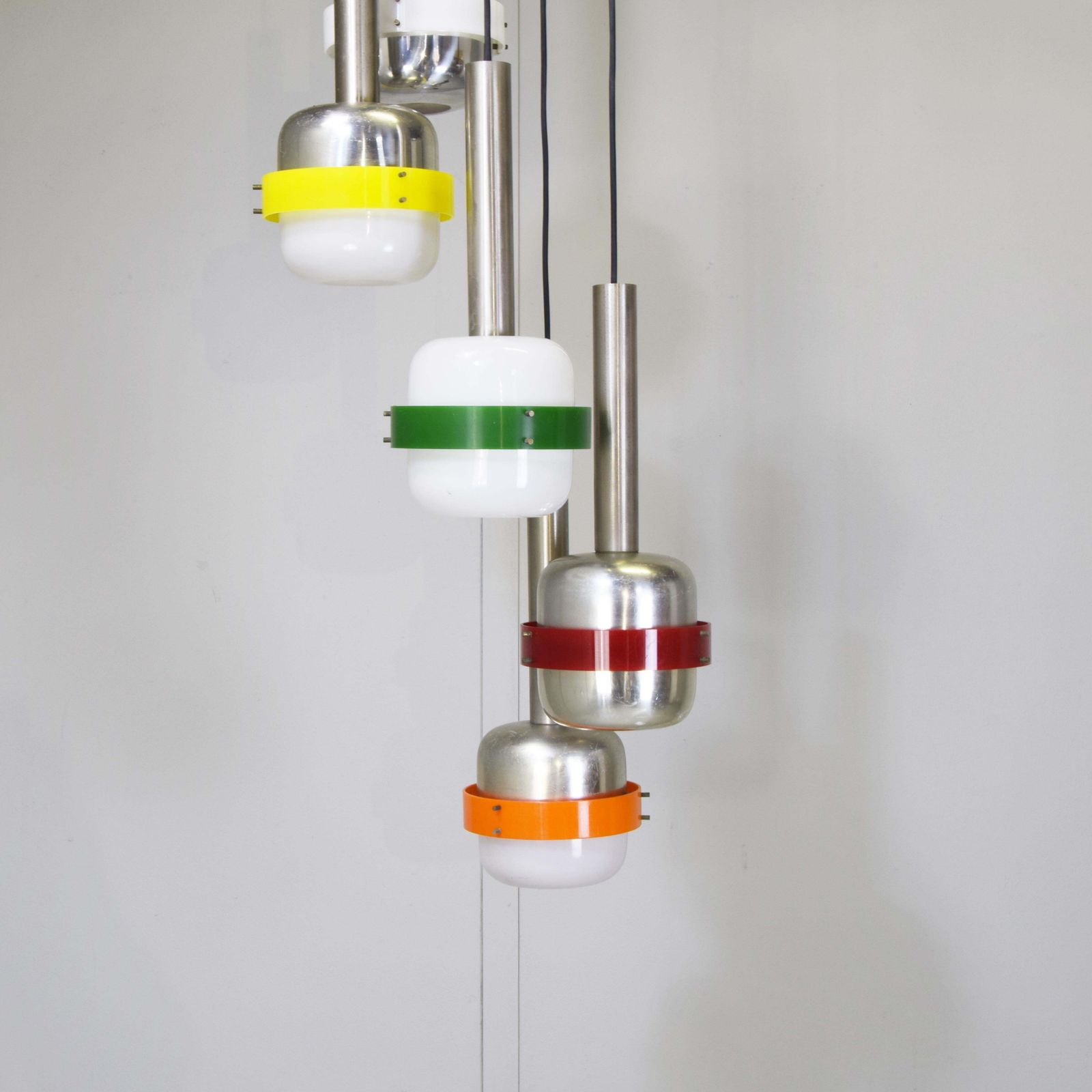 Stilnovo Style Pendant Light Five White Plexiglass Elements 1967 photo Lighting