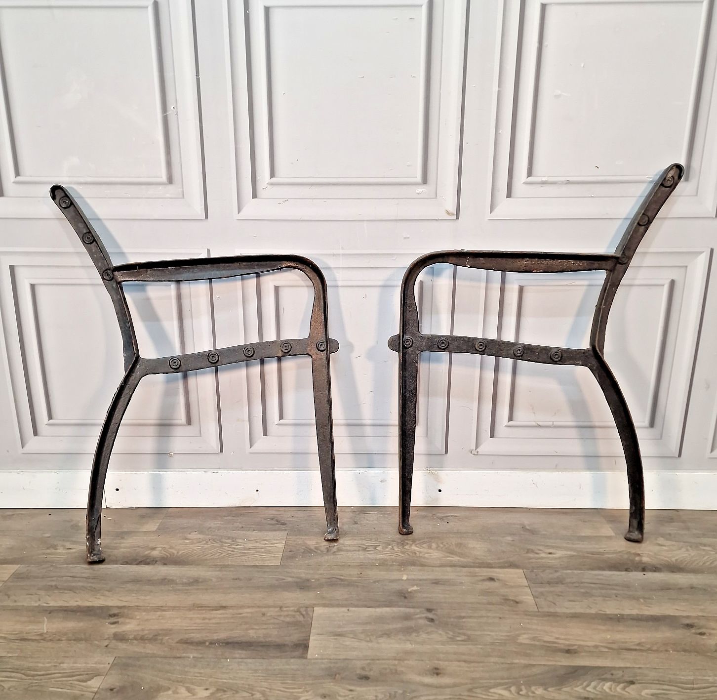 Pair Vintage Cast Iron Bench Ends Victorian Style Garden Seat Supports Frames