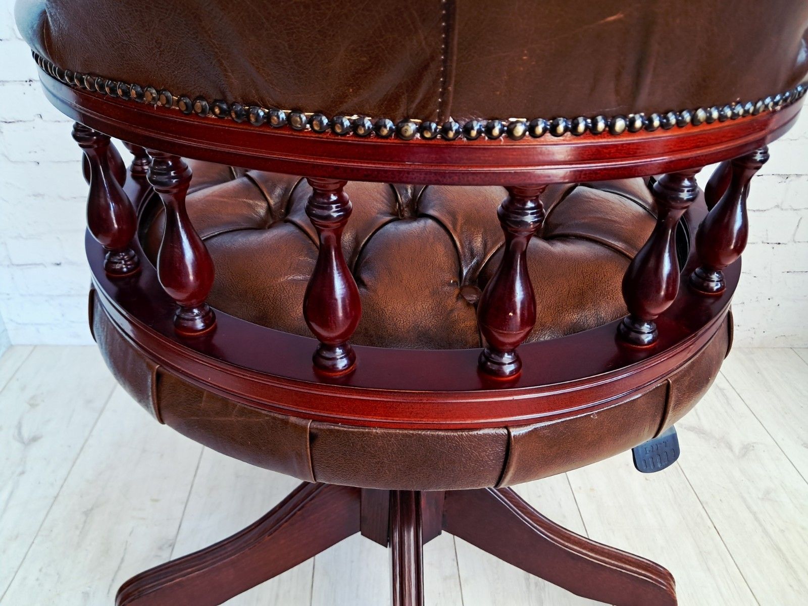 photo buy Antique Style Captains Chair Chesterfield Style Brown Leather Swivel & Tilt Desk