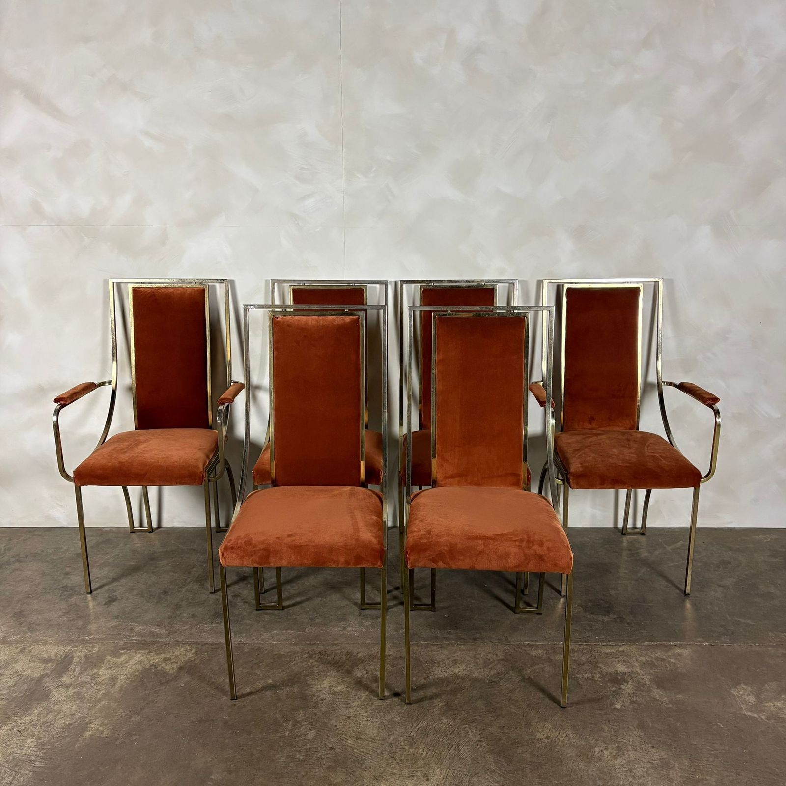 Six Italian Renato Zevi Orange Brass Dining Chairs 1970s Mid Century Retro Mcm photo buy