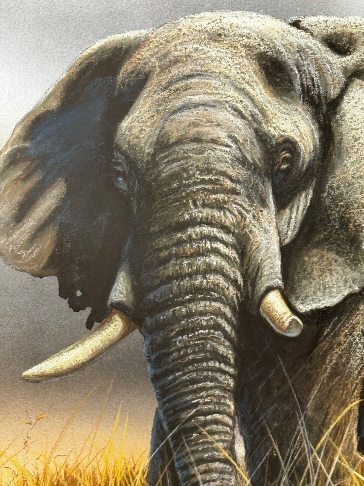 20th Century Painting Bull Elephant Ready To Charge Kruger National Park Signed Peter Jepson With Exhibition Label photo buy