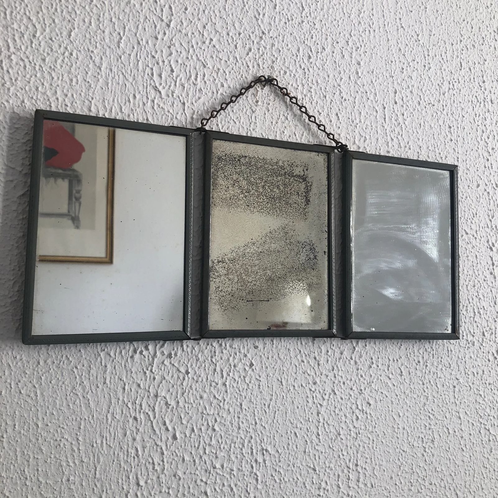 Vintage 1940s Triptych Mirror For Barber/Hairdresser With A Boat And Sea Scene   16 X 37 Cm photo furniture