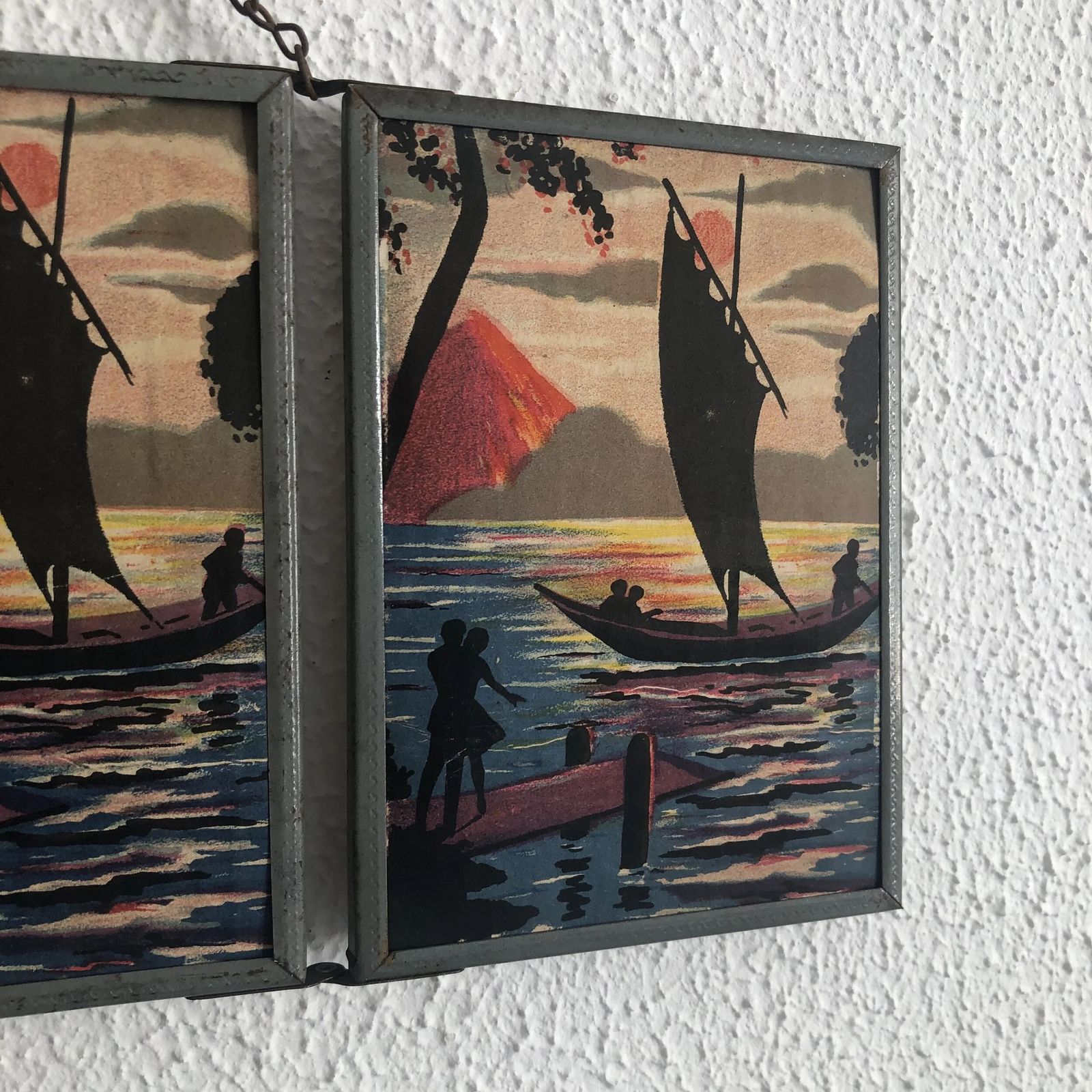 Vintage 1940s Triptych Mirror For Barber/Hairdresser With A Boat And Sea Scene   16 X 37 Cm photo buy