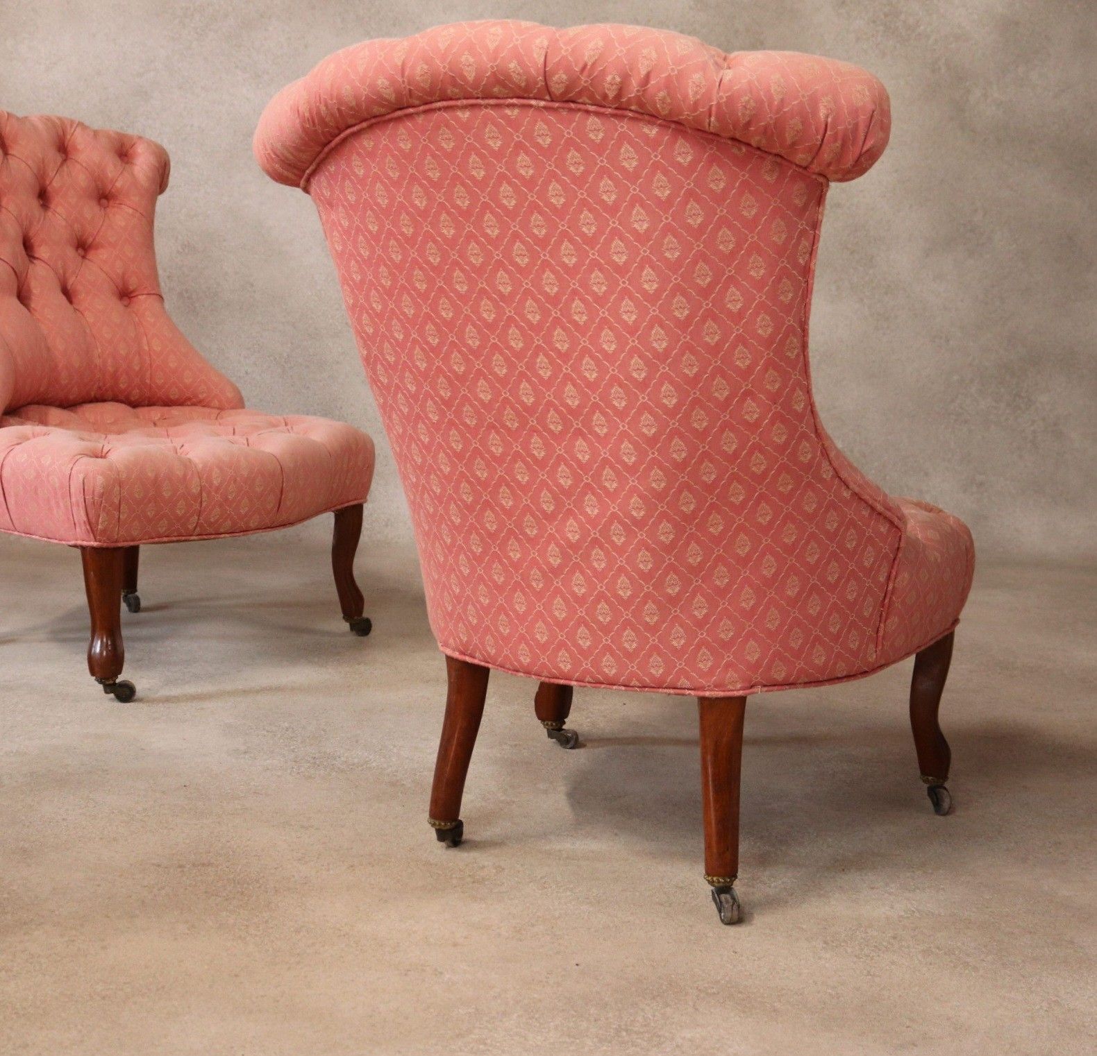 Pair Of Antique Walnut Victorian Chairs Scroll Back Slipper Chairs photo Furniture