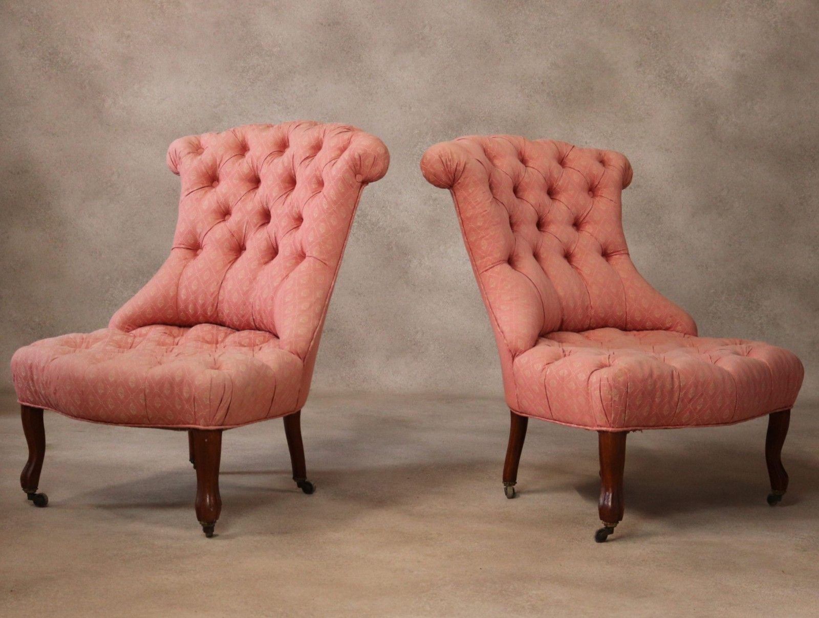 Pair Of Antique Walnut Victorian Chairs Scroll Back Slipper Chairs photo 295.0