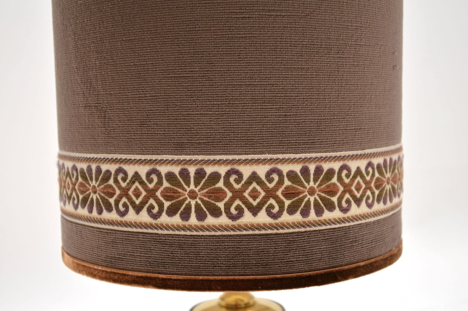 Pair Of Vintage Brass Table Lamps With Velvet Shades photo vinterior