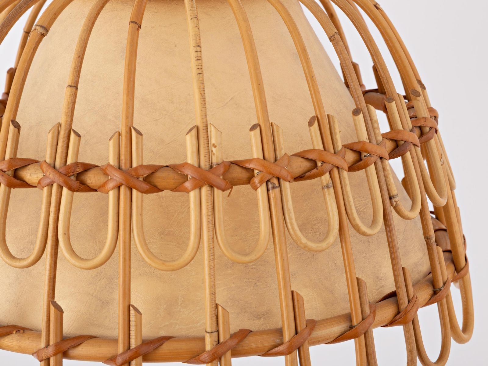 photo furniture Mid Century Spanish French Riviera Bamboo Rattan Wicker Pendant Lamp 1960s Ceiling Light Boho Coastal Cote D'azur Pencil Reed Franco Albini
