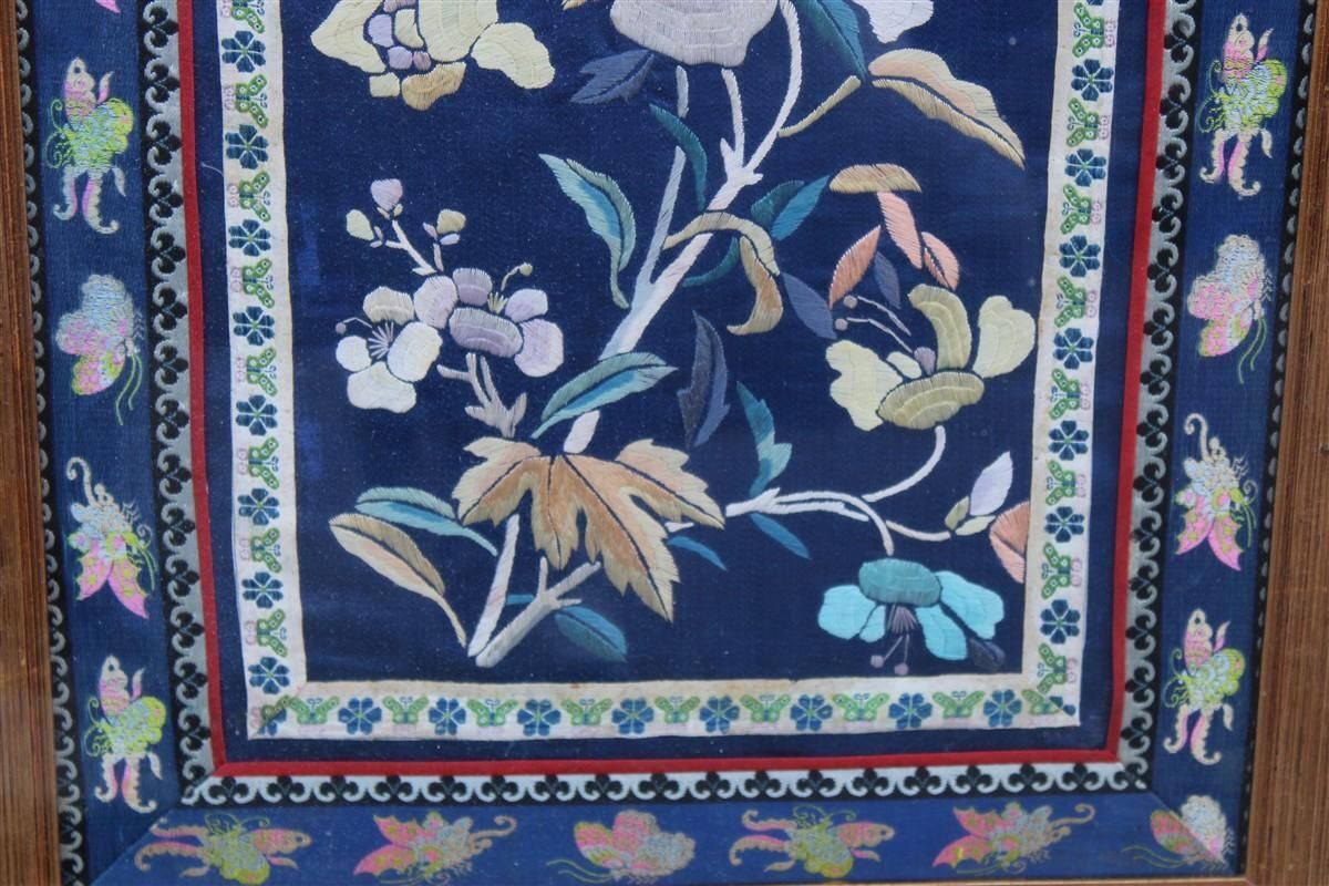 Painting With Hand Embroidered Colorful Silk Fabric With Flowers Birds And Trees photo 507.0
