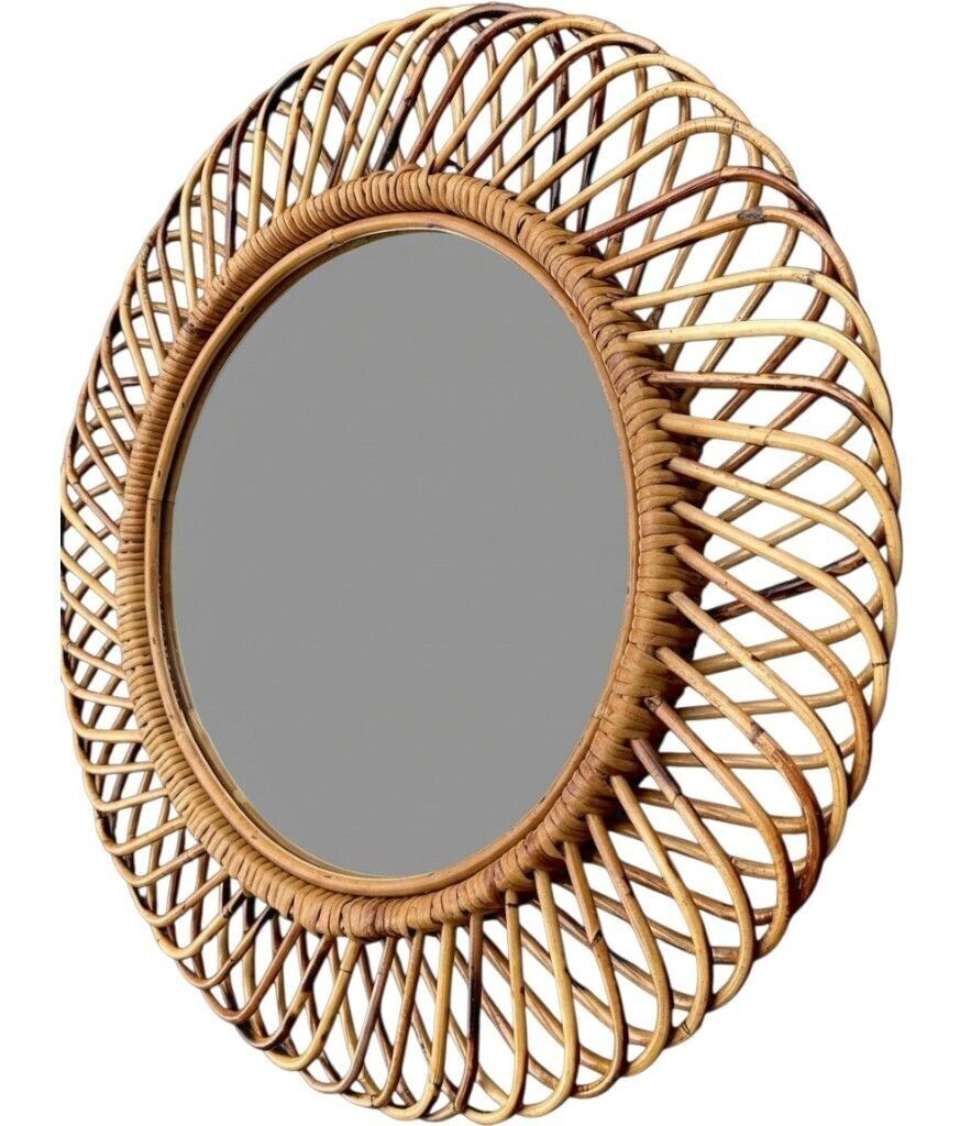 An Italian 1970s Circular Woven Bamboo Mirror By Franco Albini For Bonacina photo for sale