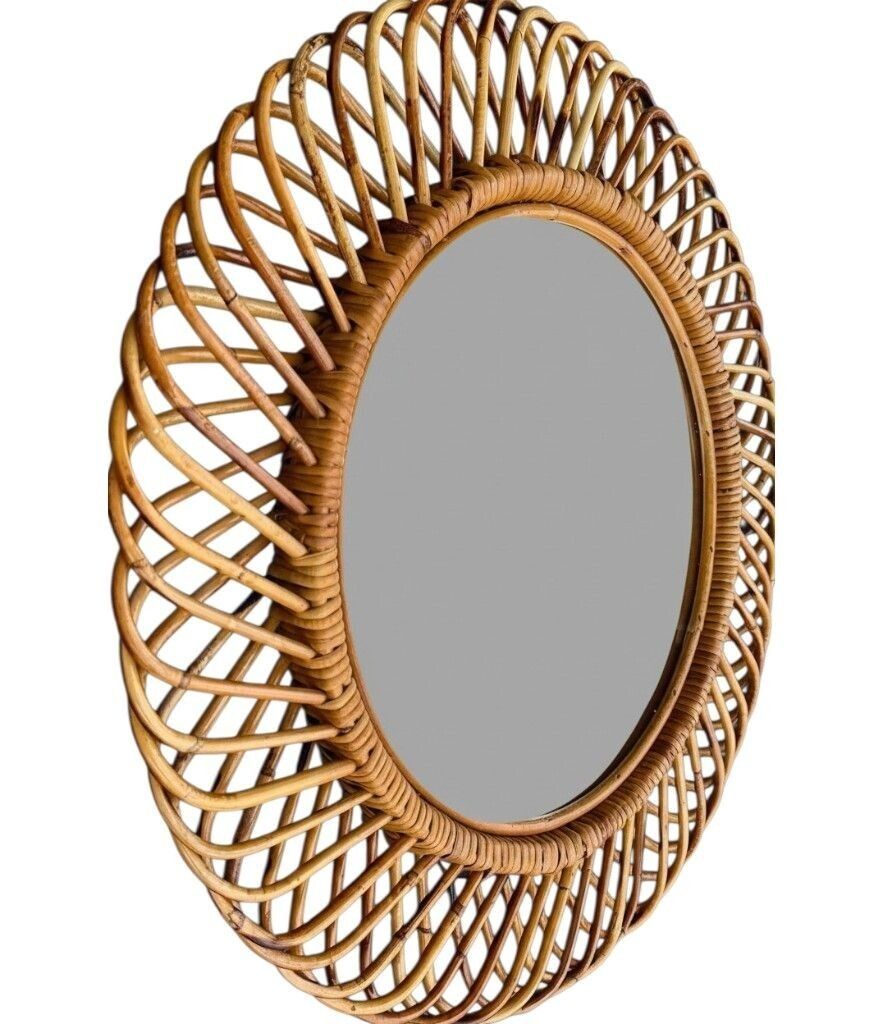 An Italian 1970s Circular Woven Bamboo Mirror By Franco Albini For Bonacina photo vinterior