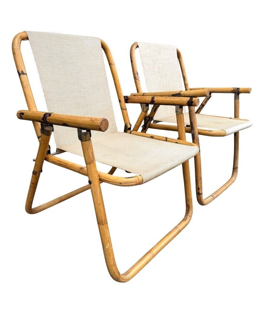 A Pair Of 1970s Italian Folding Bamboo Chairs By Dal Vera