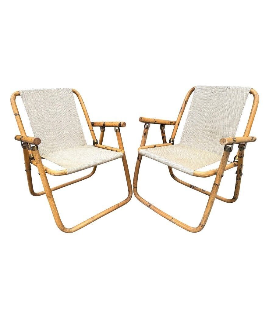 photo for sale A Pair Of 1970s Italian Folding Bamboo Chairs By Dal Vera