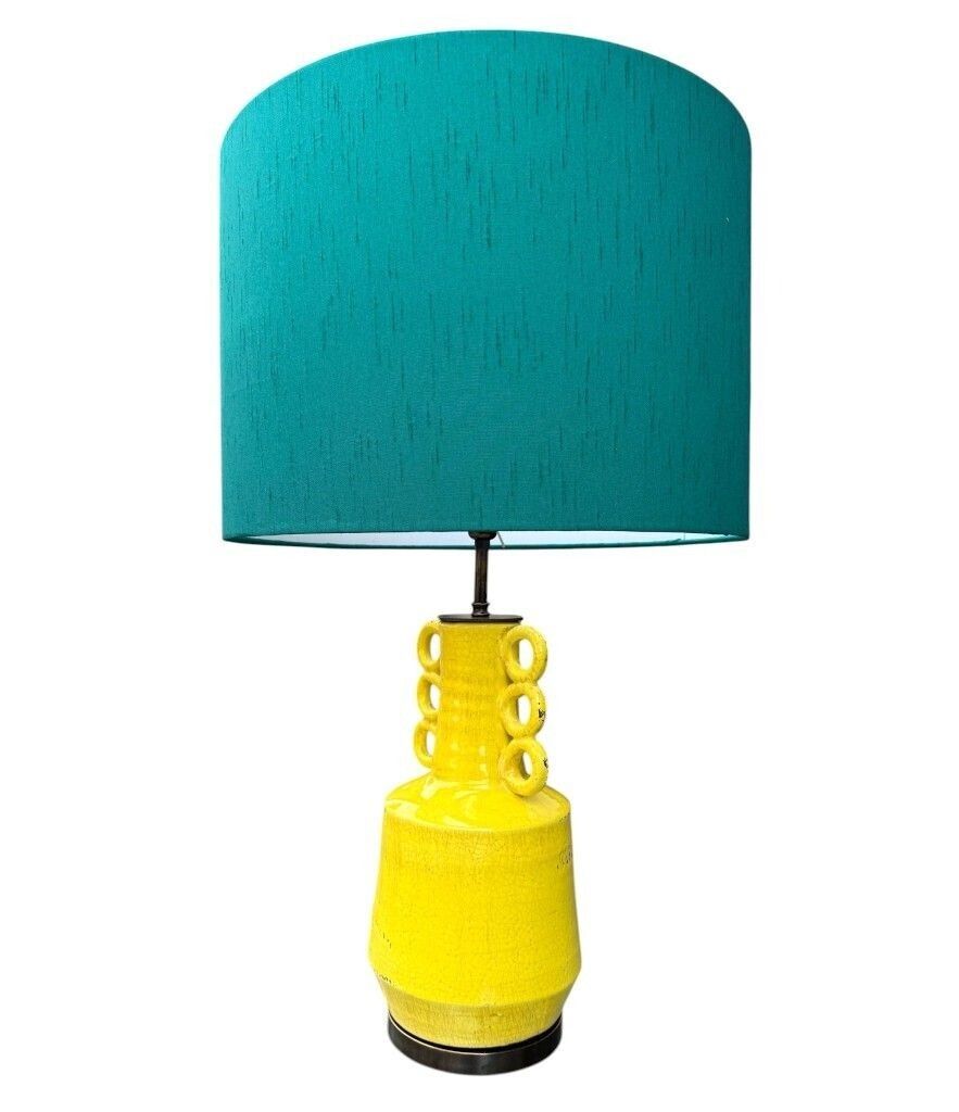 A Mid Century Style Yellow Ceramic And Bronze Lamp With Six Handle Design. photo 795.0