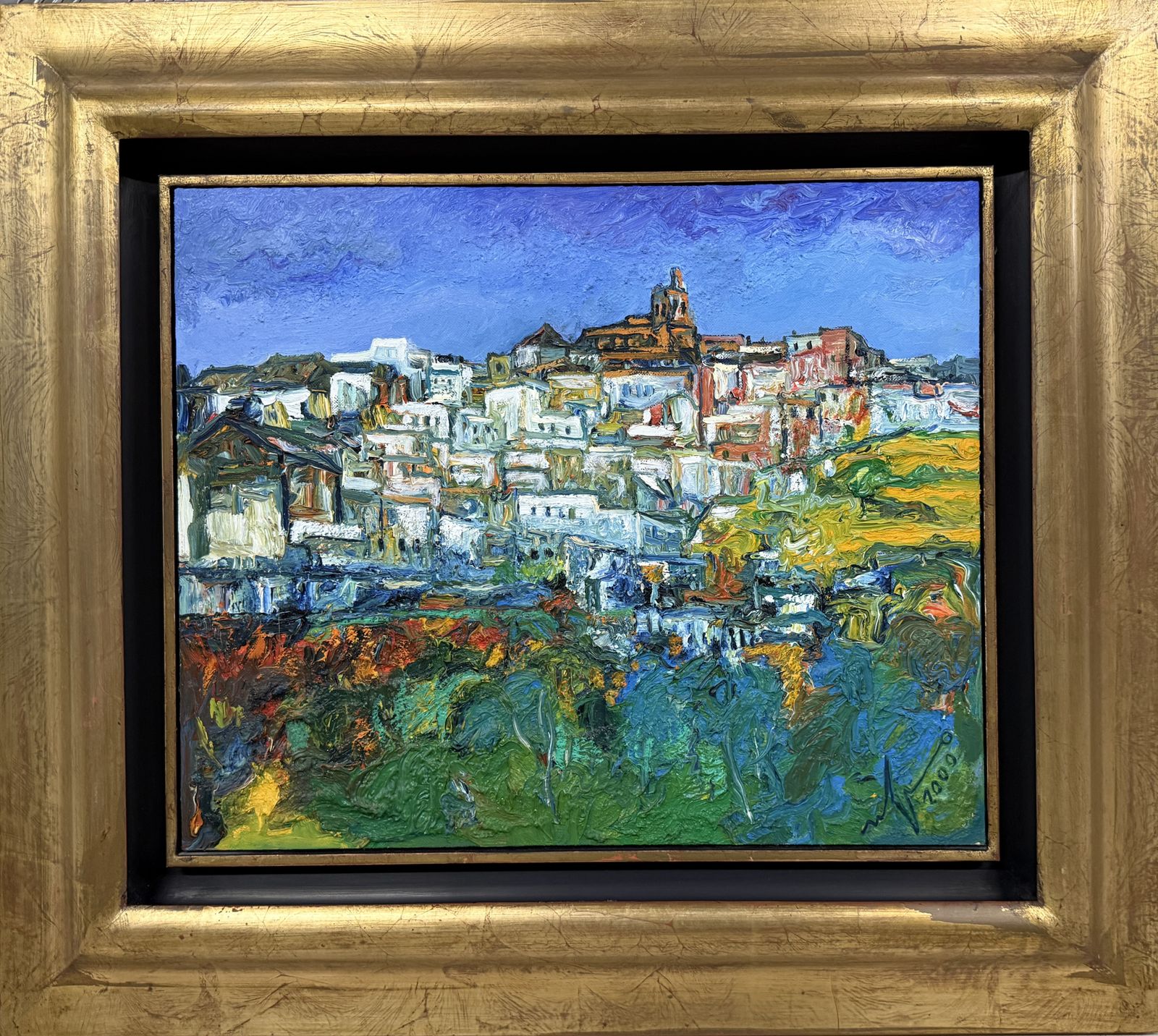 Ulpiano Carrasco Textured Andalusian White Village Landscape Expressive Impasto Oil Canvas Spain 2000