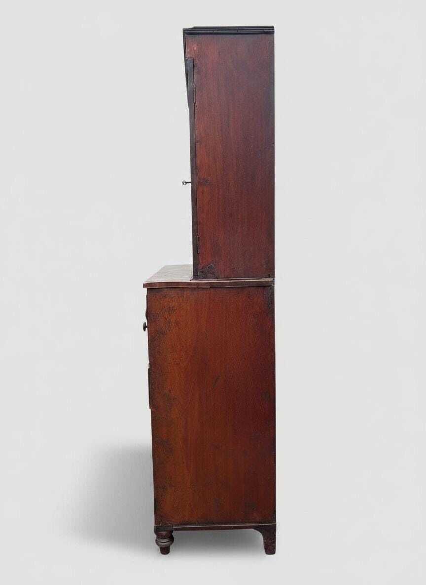Beautiful Georgian Mahogany Inlaid Secretaire Bookcase, Classic 18th Century British Furniture Desk Design photo vintage