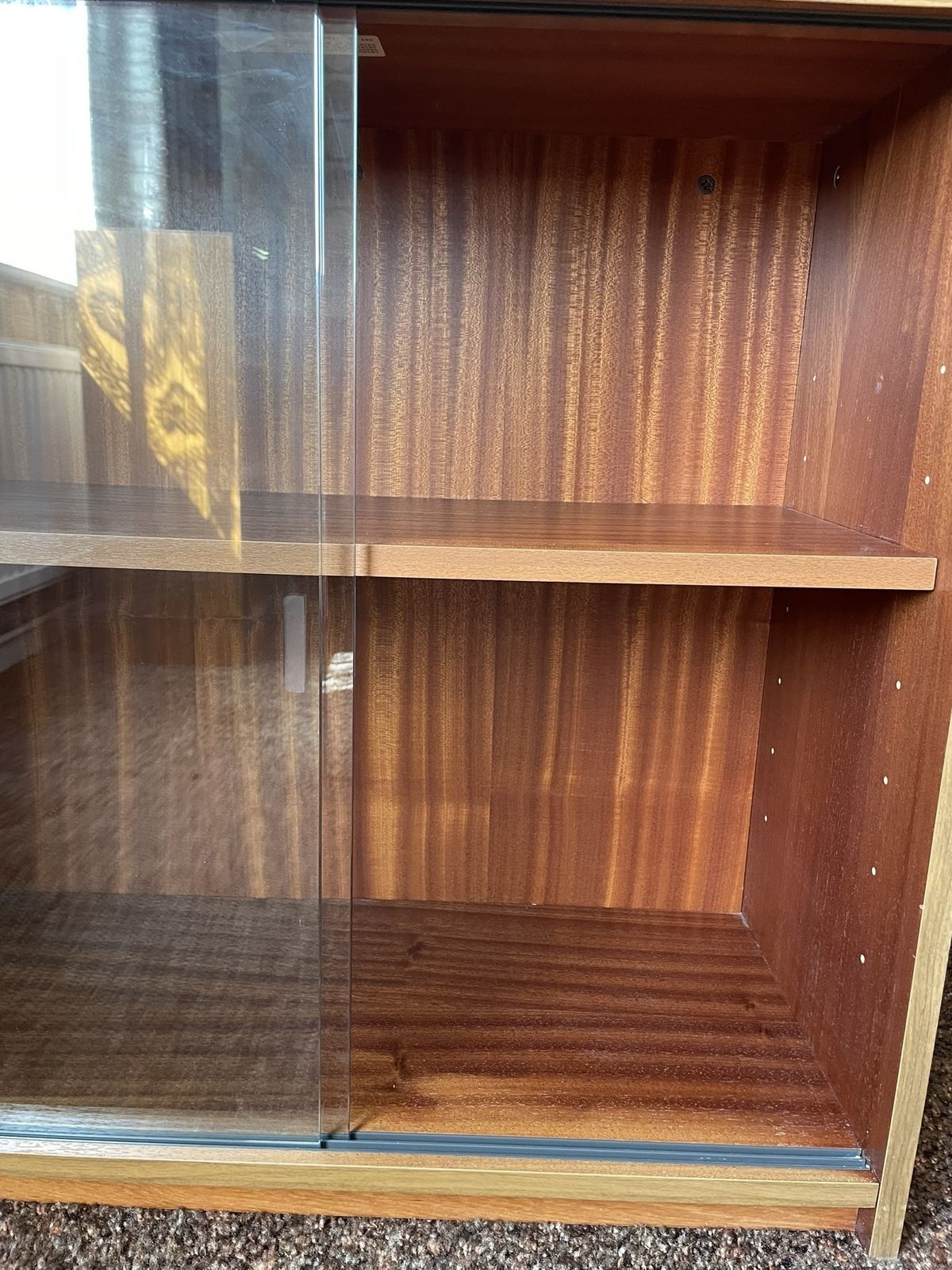 Solid Teak Bookcase With Sliding Glass Doors (Retro Style) photo for sale
