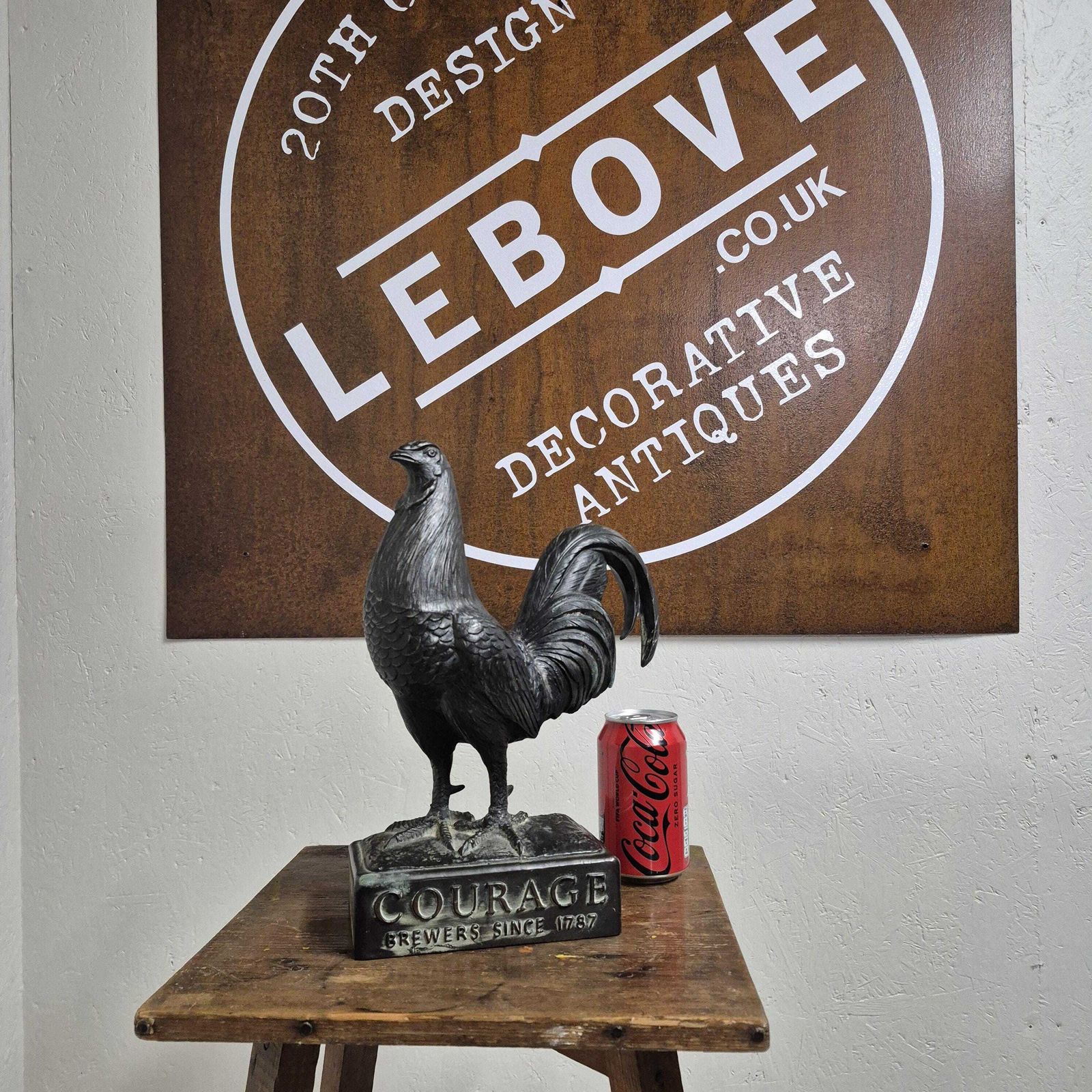 photo vintage Advertising Courage Ales Brewery Cast Bronze Metal Cockerel Figure