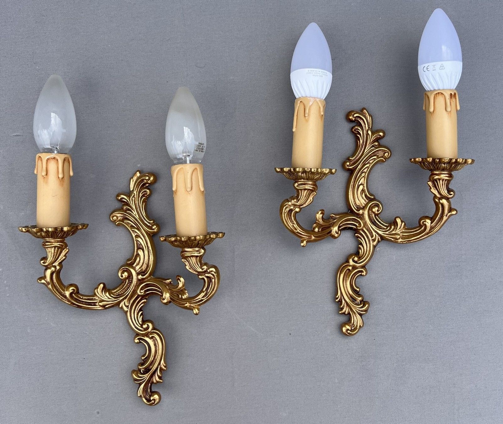 Pair Of Wall Sconces Vintage French Style Brass Decorative Wall Lamps Lot 6007