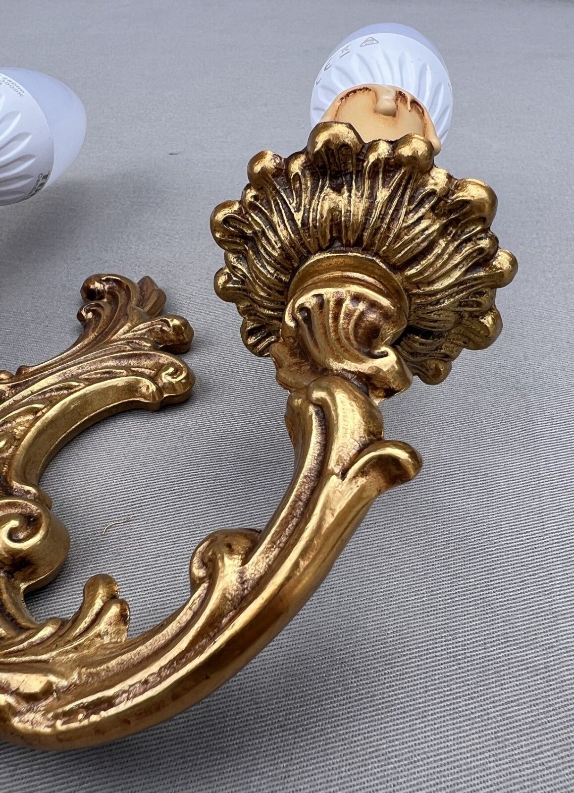 photo for sale Pair Of Wall Sconces Vintage French Style Brass Decorative Wall Lamps Lot 6007