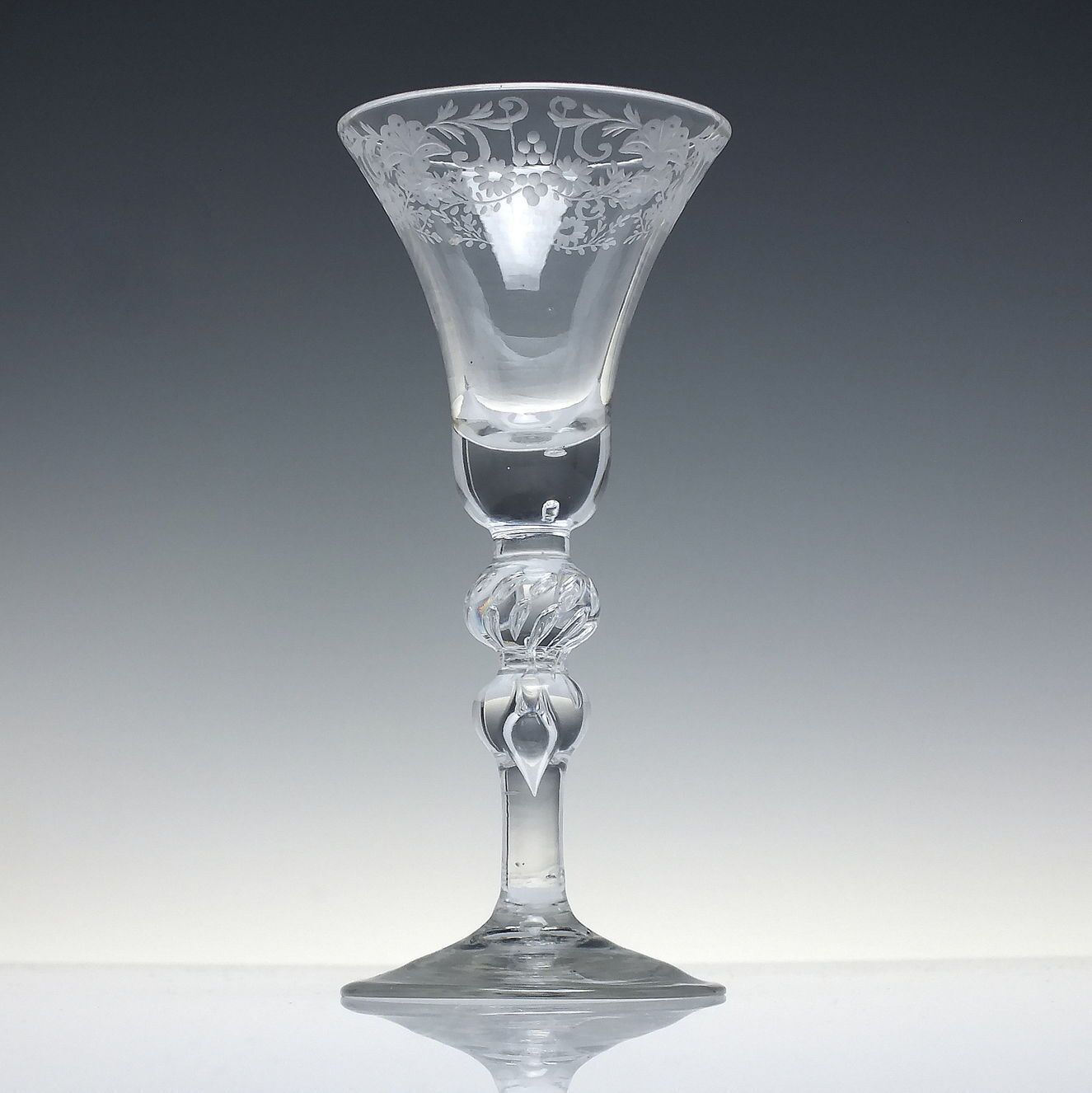 Georgian Engraved Light Baluster Wine Glass C1740 photo furniture