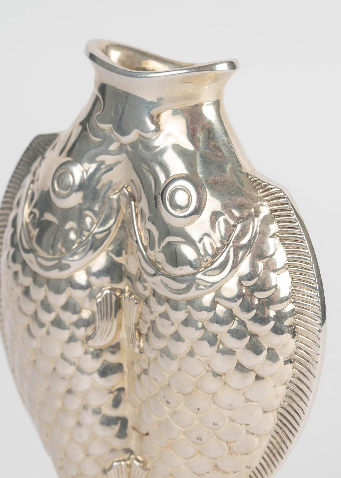 Christofle Silver Plated Vase With Two Fish, 20th Century. photo for sale