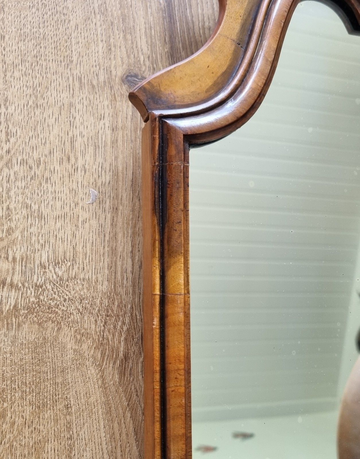 Home Decor Antique Walnut Pier Mirror Queen Anne Style Arched 59cm X 30cm photo