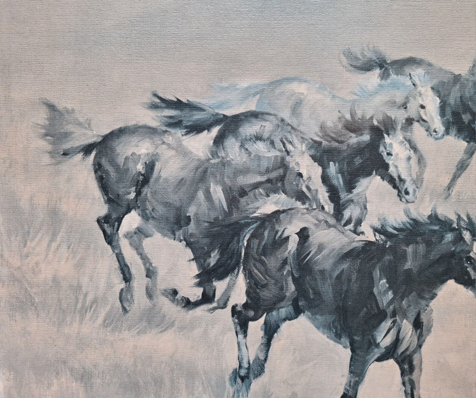photo furniture Large Mid Century Print On Board Wild & Free Horses Harland Young Framed 1960's