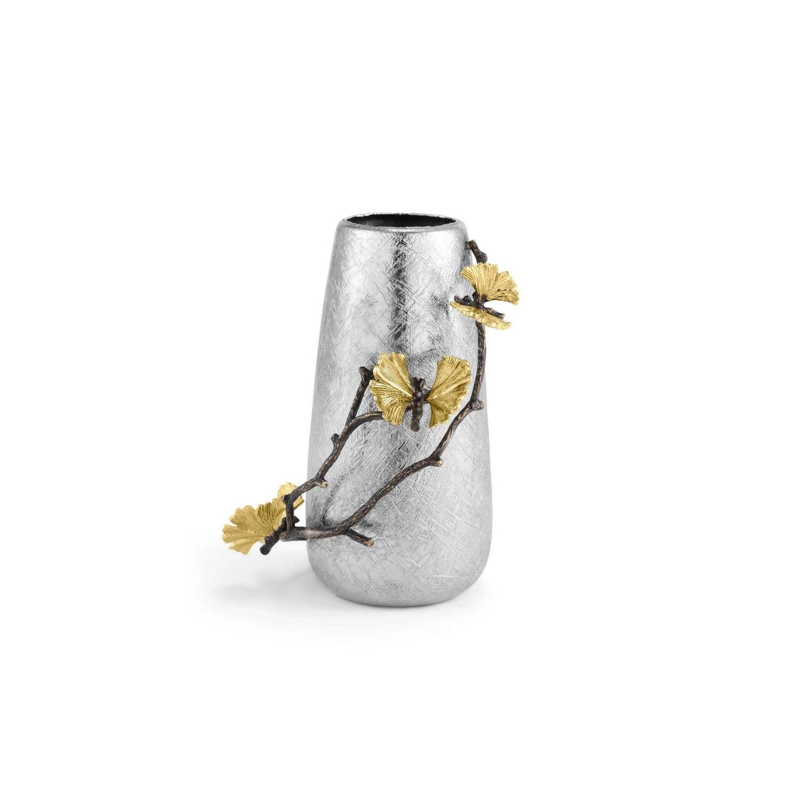 Pair Of Large Contemporary Silver Metal Ginkgo Vase With Gold Accents photo buy