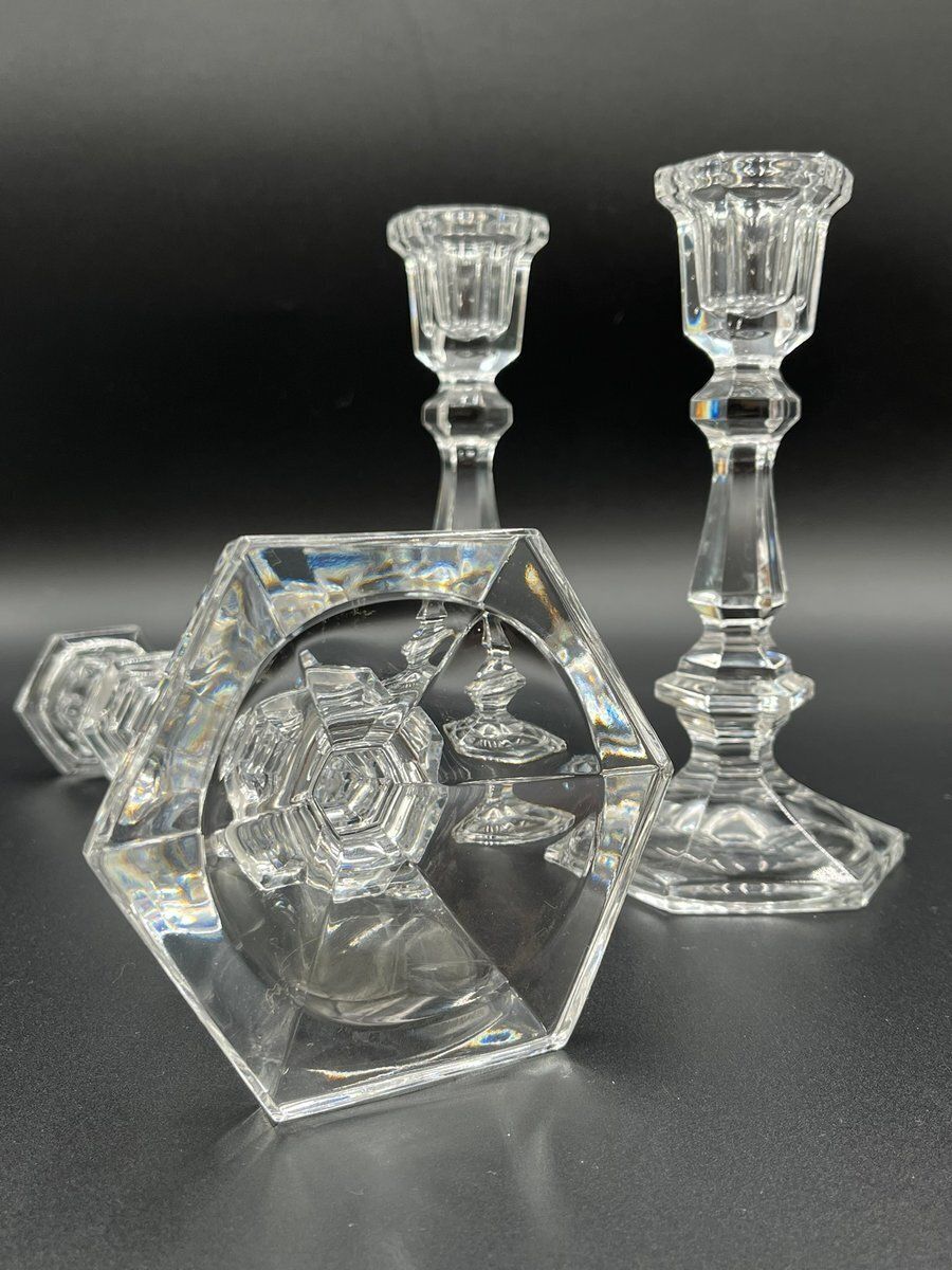 photo vinterior Classic Vintage Cut Glass Candle Holders By Baccarat, 1950s, Set Of 3