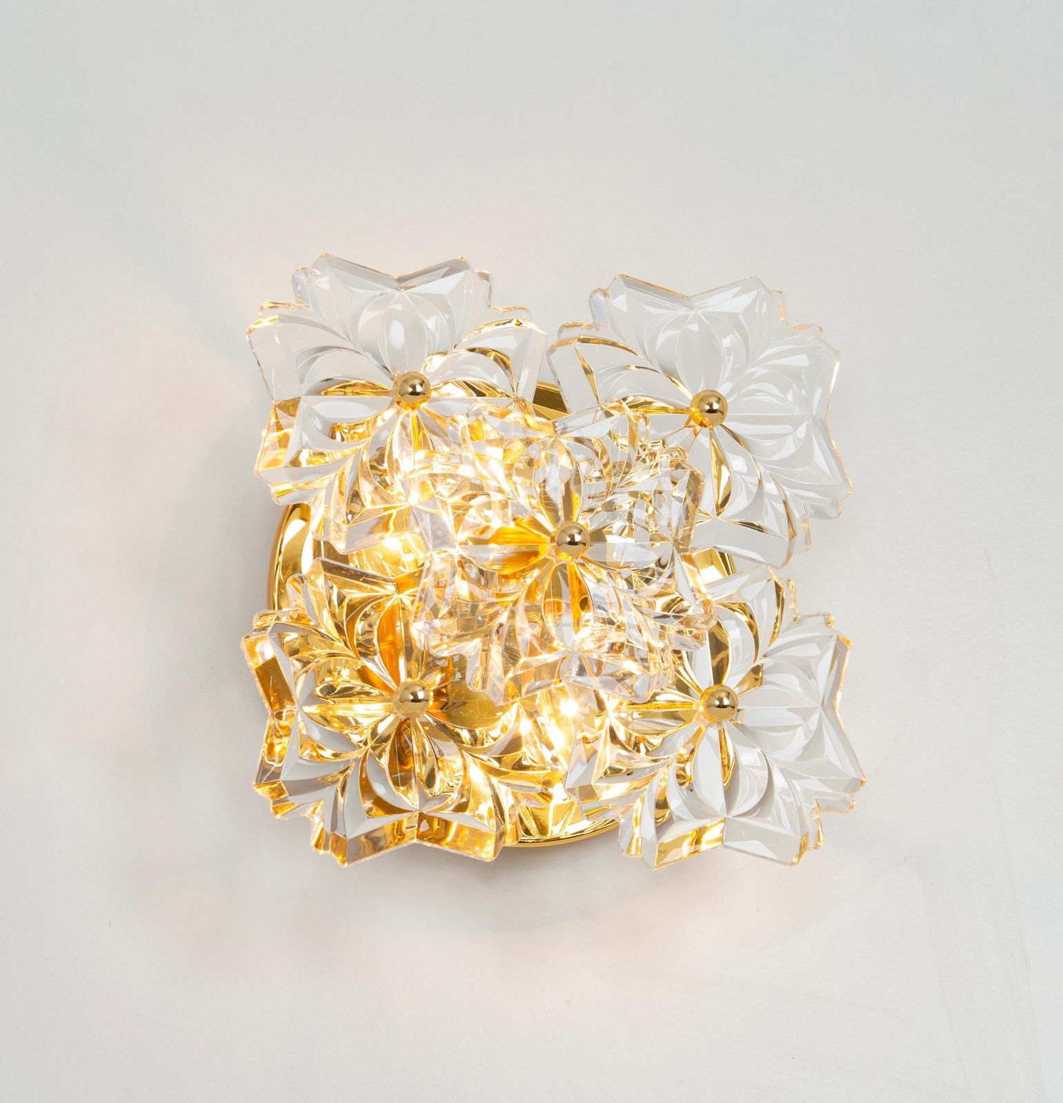 1 Of 2 Pairs Of Sölken Sconces Gilt Brass And Crystal Glass, Germany, 1970s photo vintage
