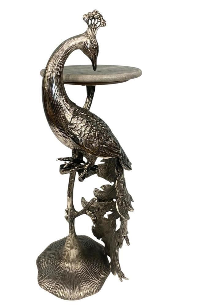 Hollywood Regency Wine Table Silver Peacock Side Tables 1930 photo furniture